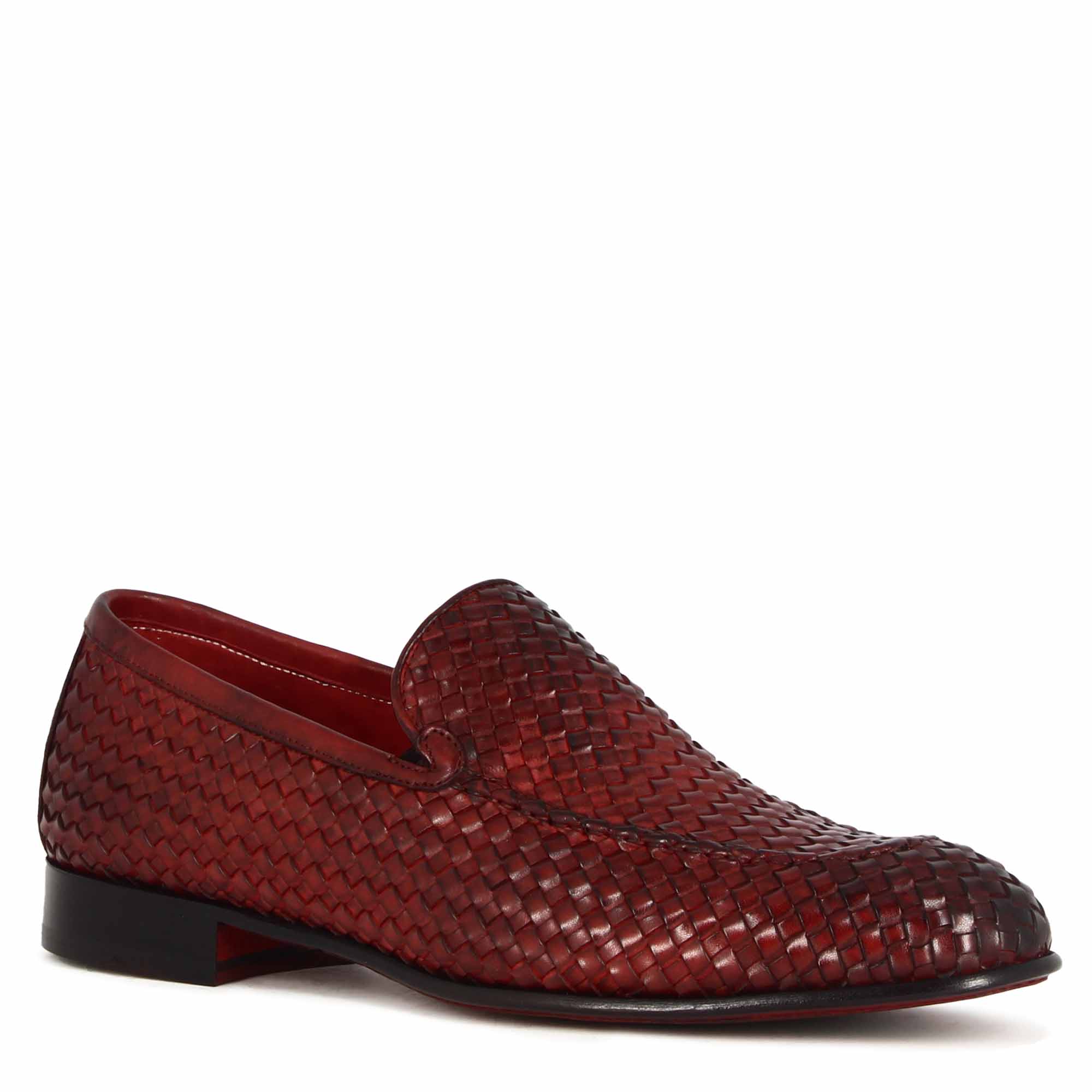 Classic men's moccasin in red woven leather