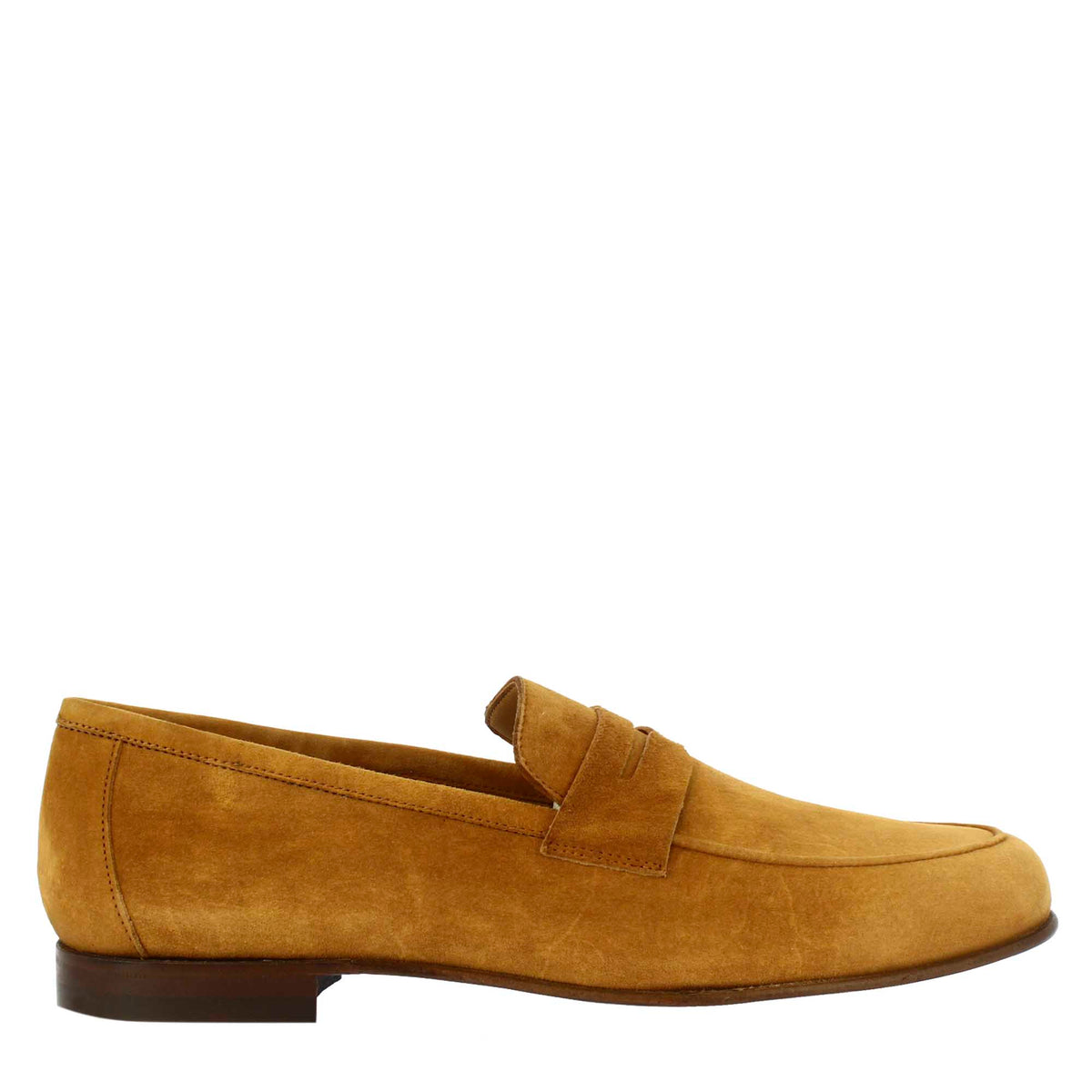 Mocassini slip-on da uomo fatti a mano in pelle di camoscio marrone chiaro