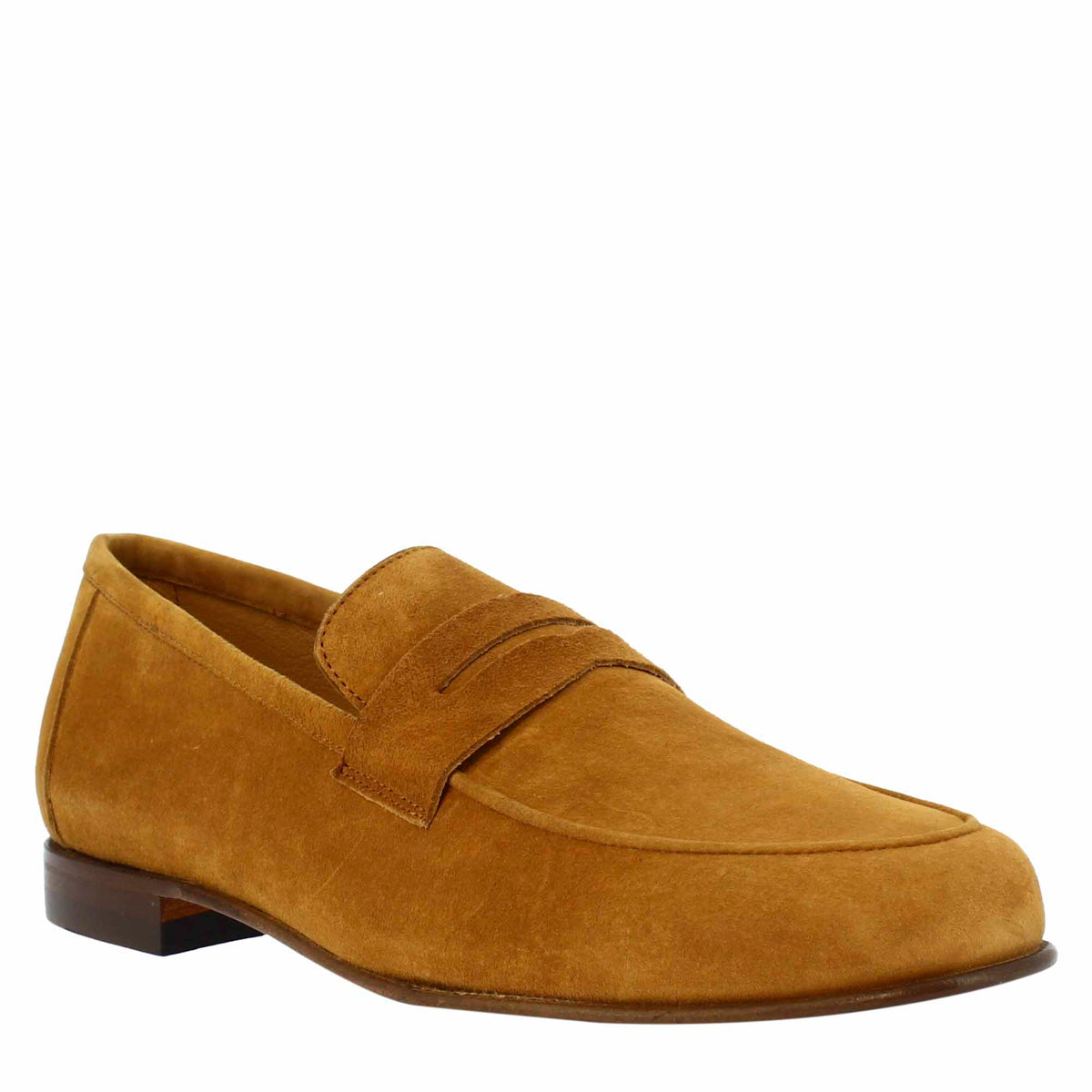 Mocassini slip-on da uomo fatti a mano in pelle di camoscio marrone chiaro