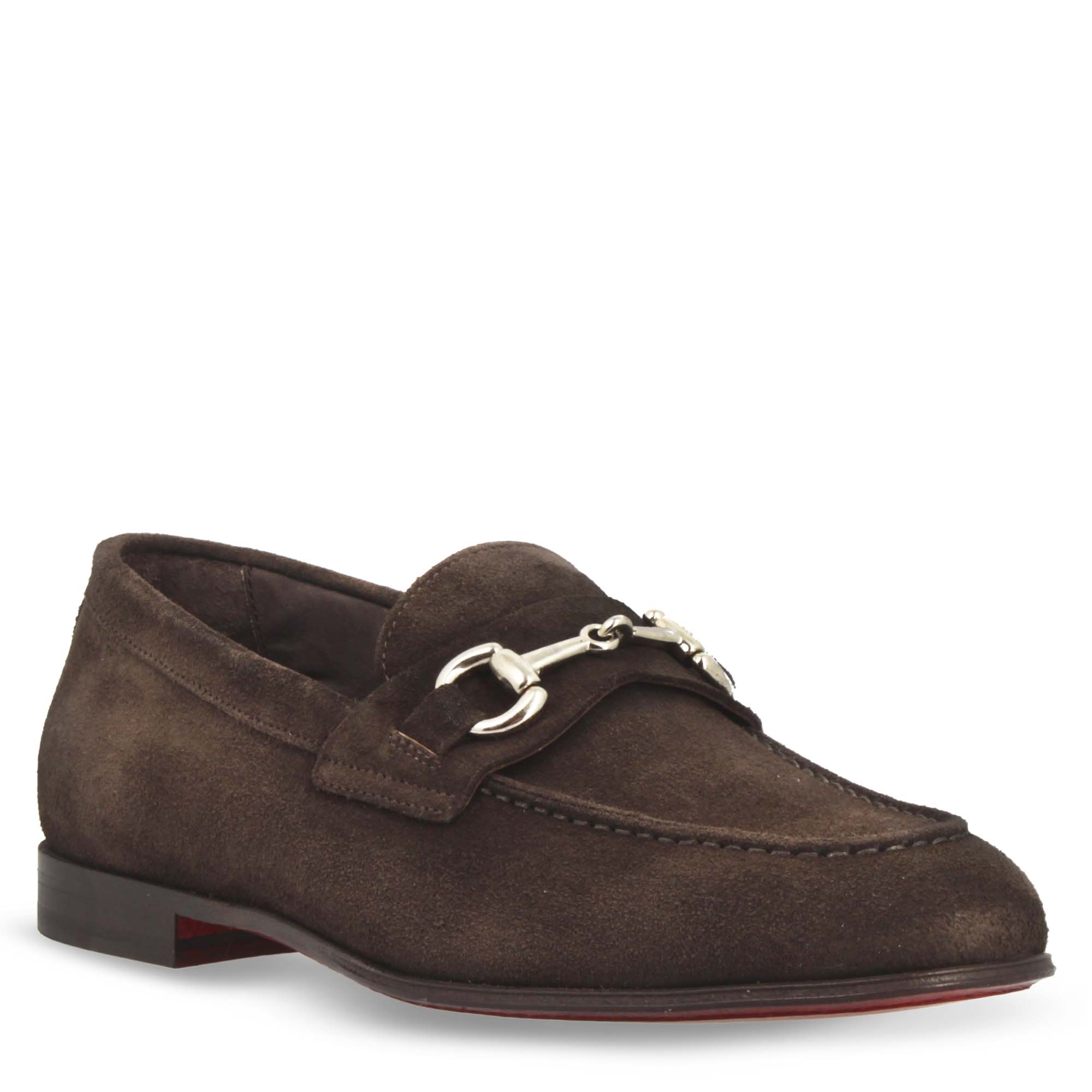 Men's Handmade Brown Suede Loafer with Buckle