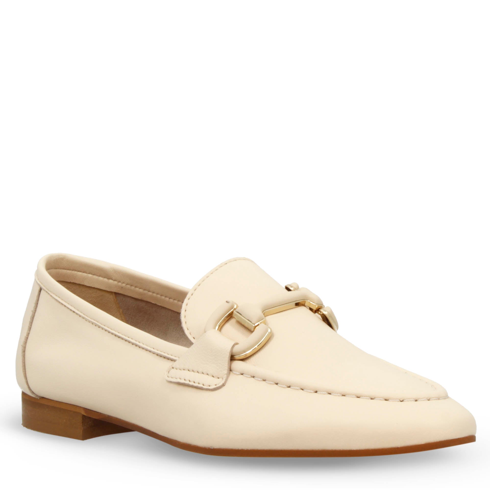 Mocassino morbido artigianale da donna in pelle beige