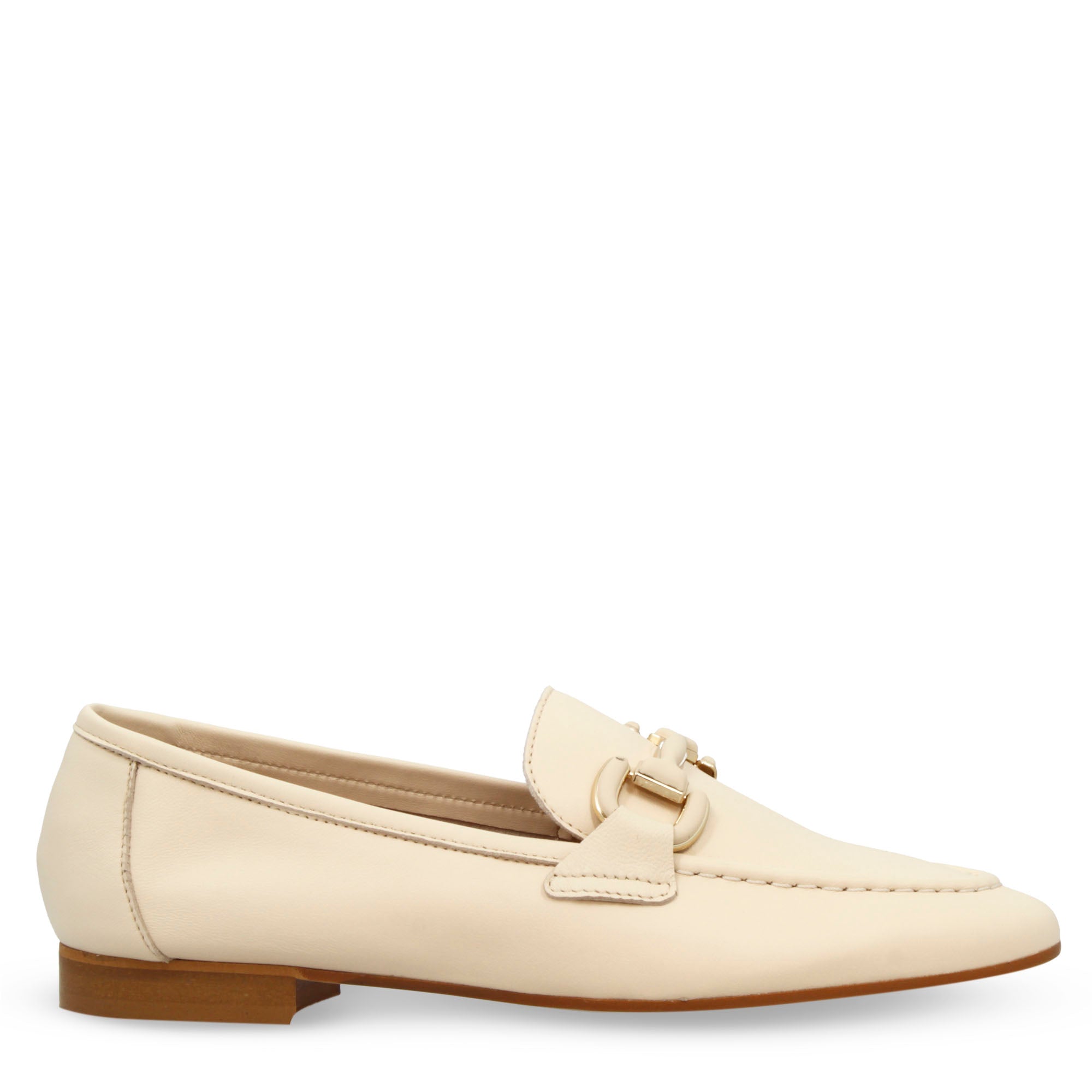 Mocassino morbido artigianale da donna in pelle beige