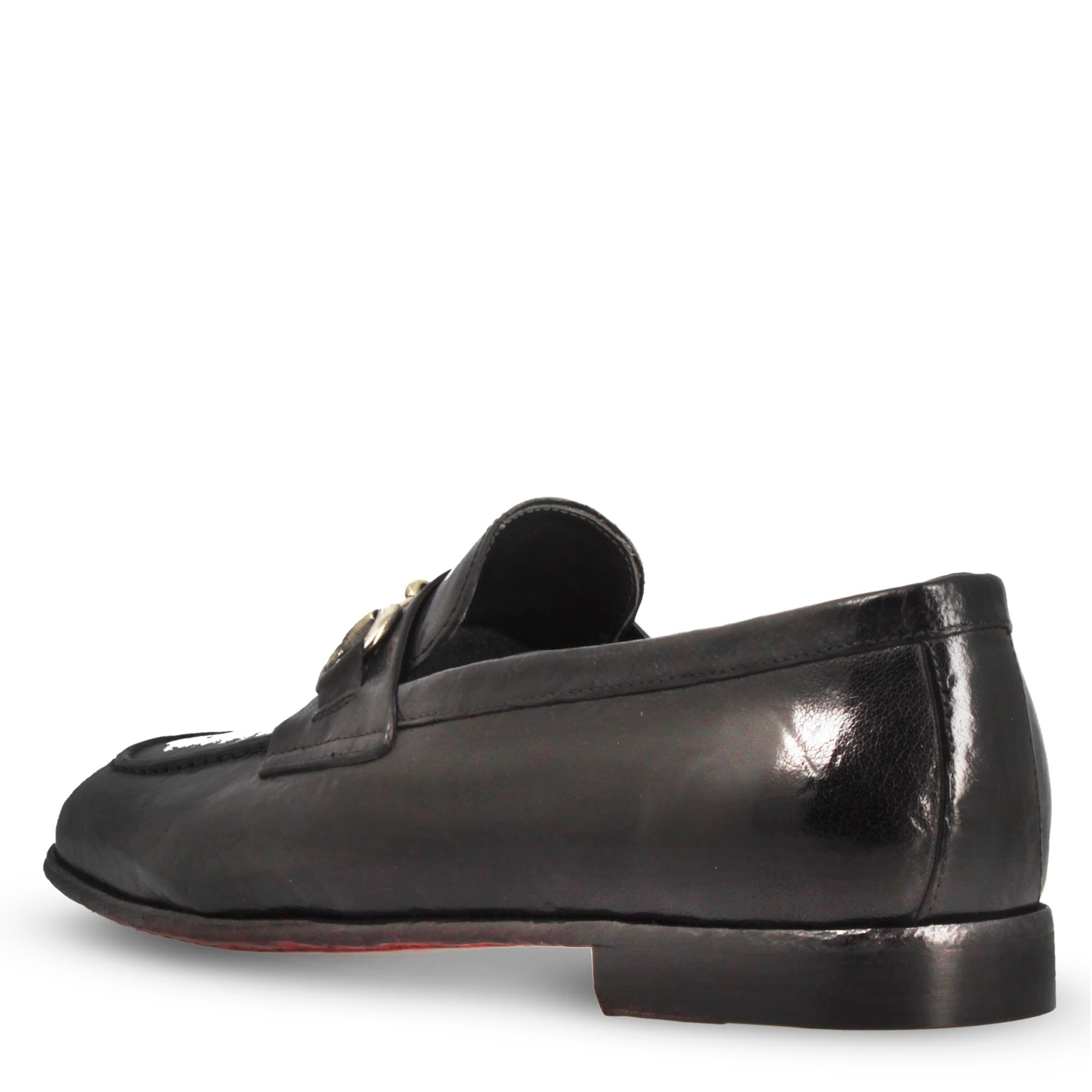 Men's handmade black loafer with buckle in fine leather