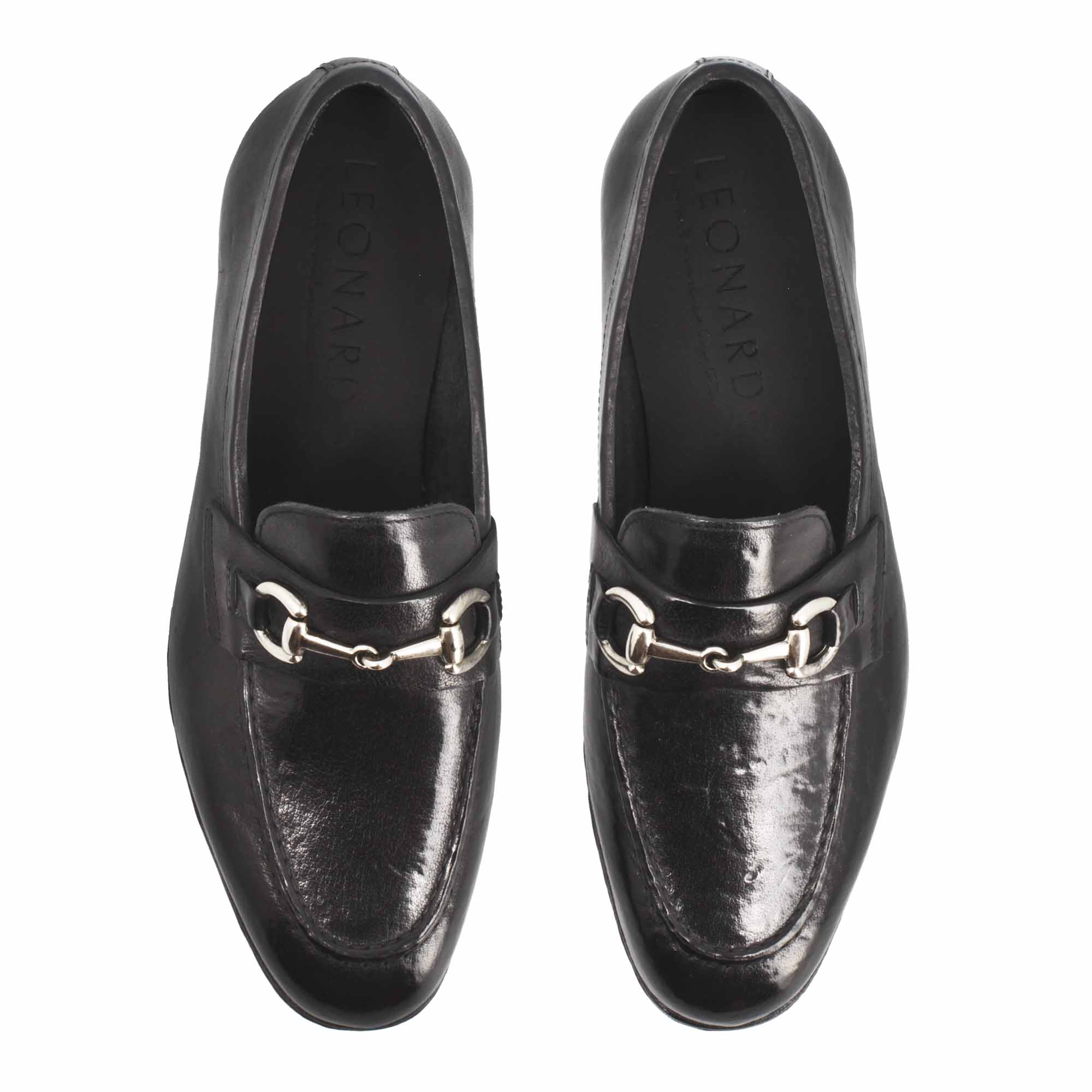 Men's handmade black loafer with buckle in fine leather