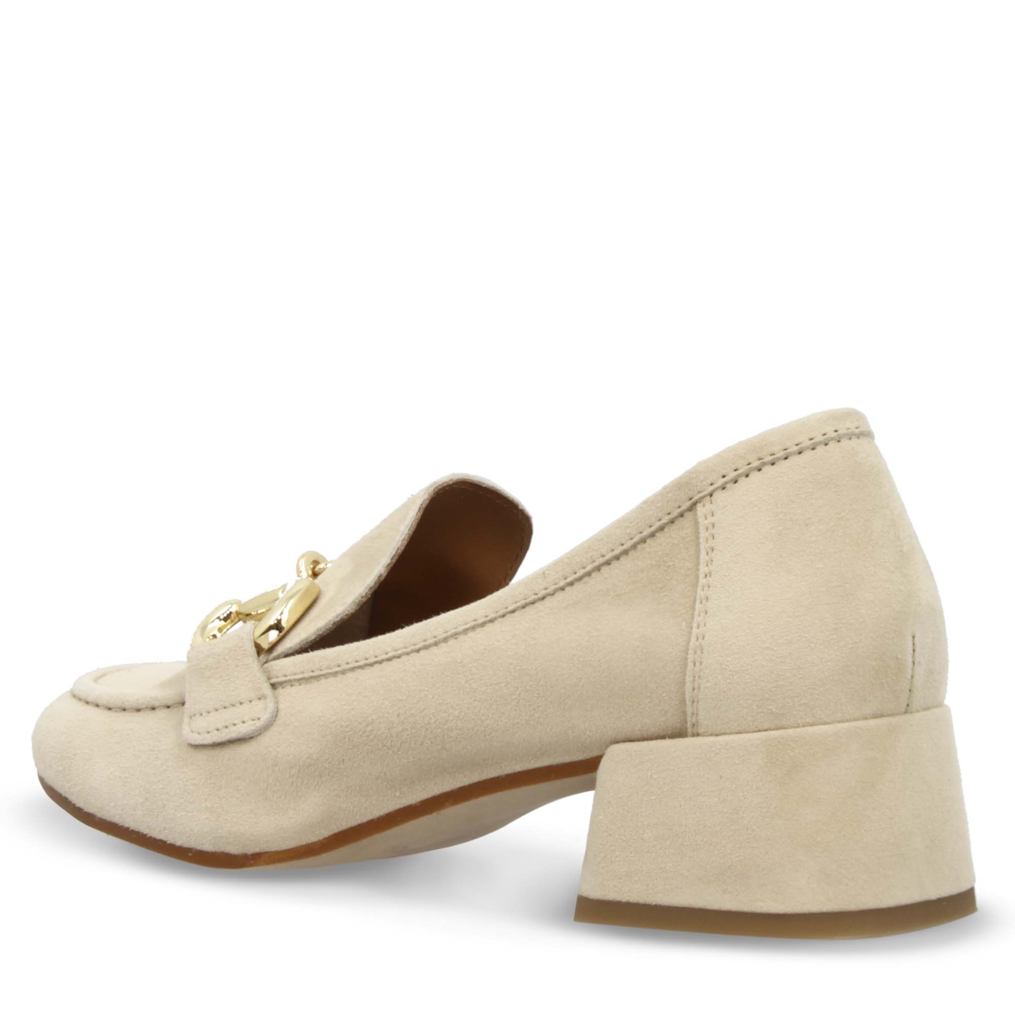 Mocassino tacco medio da donna in pelle scamosciata beige