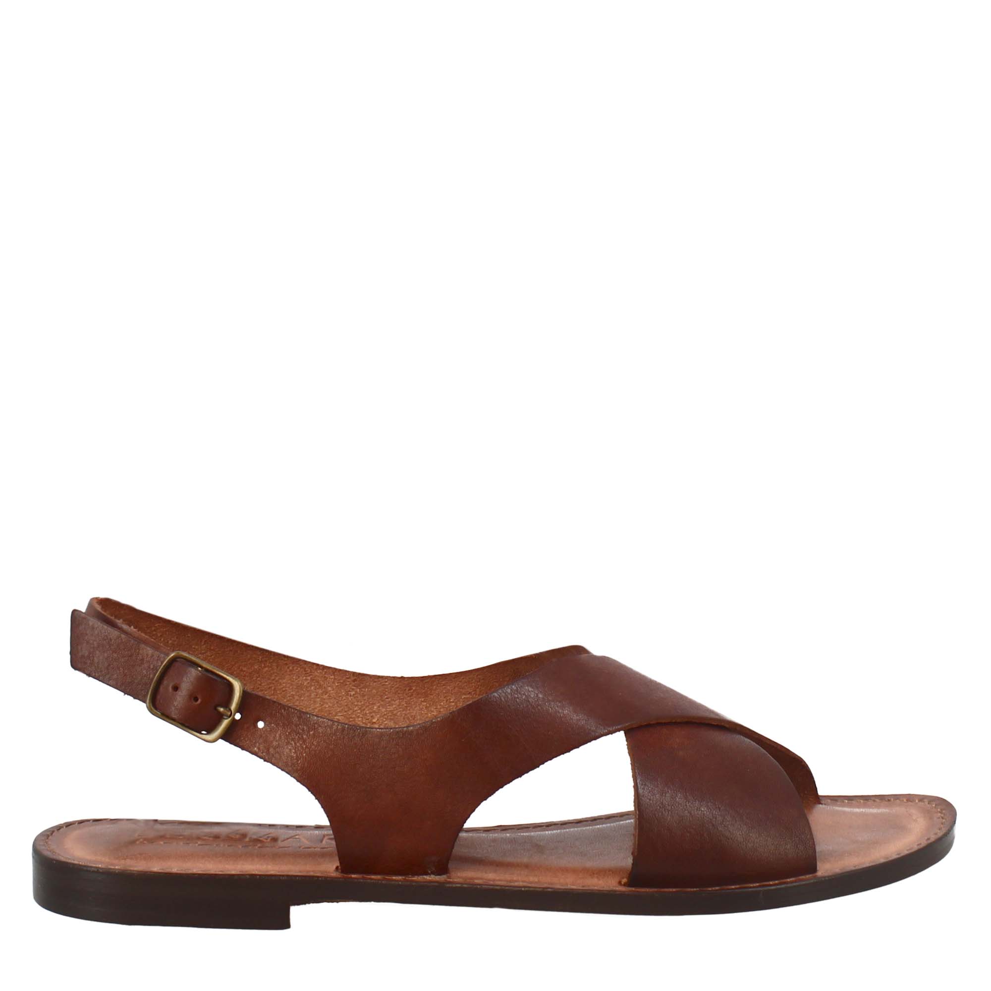 Sandales Arcadia pour femmes de style romain antique en cuir marron 