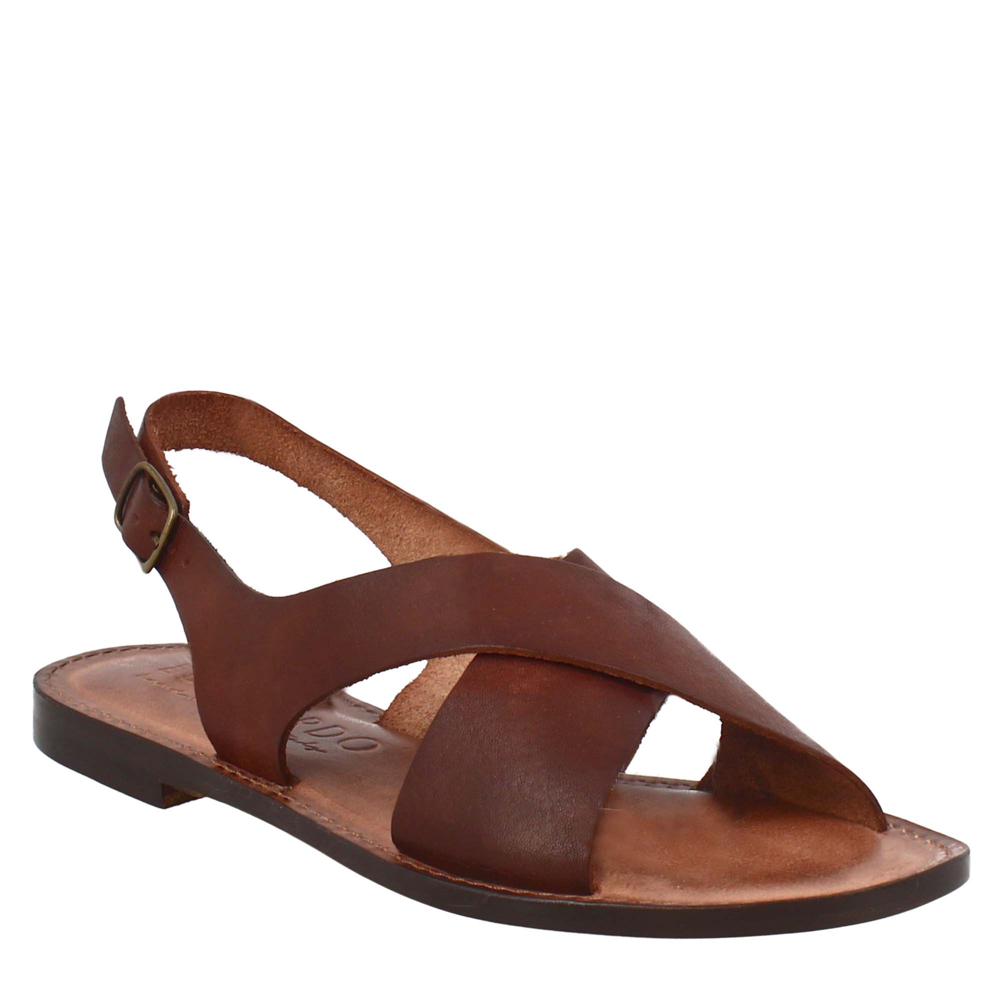 Sandales Arcadia pour femmes de style romain antique en cuir marron 