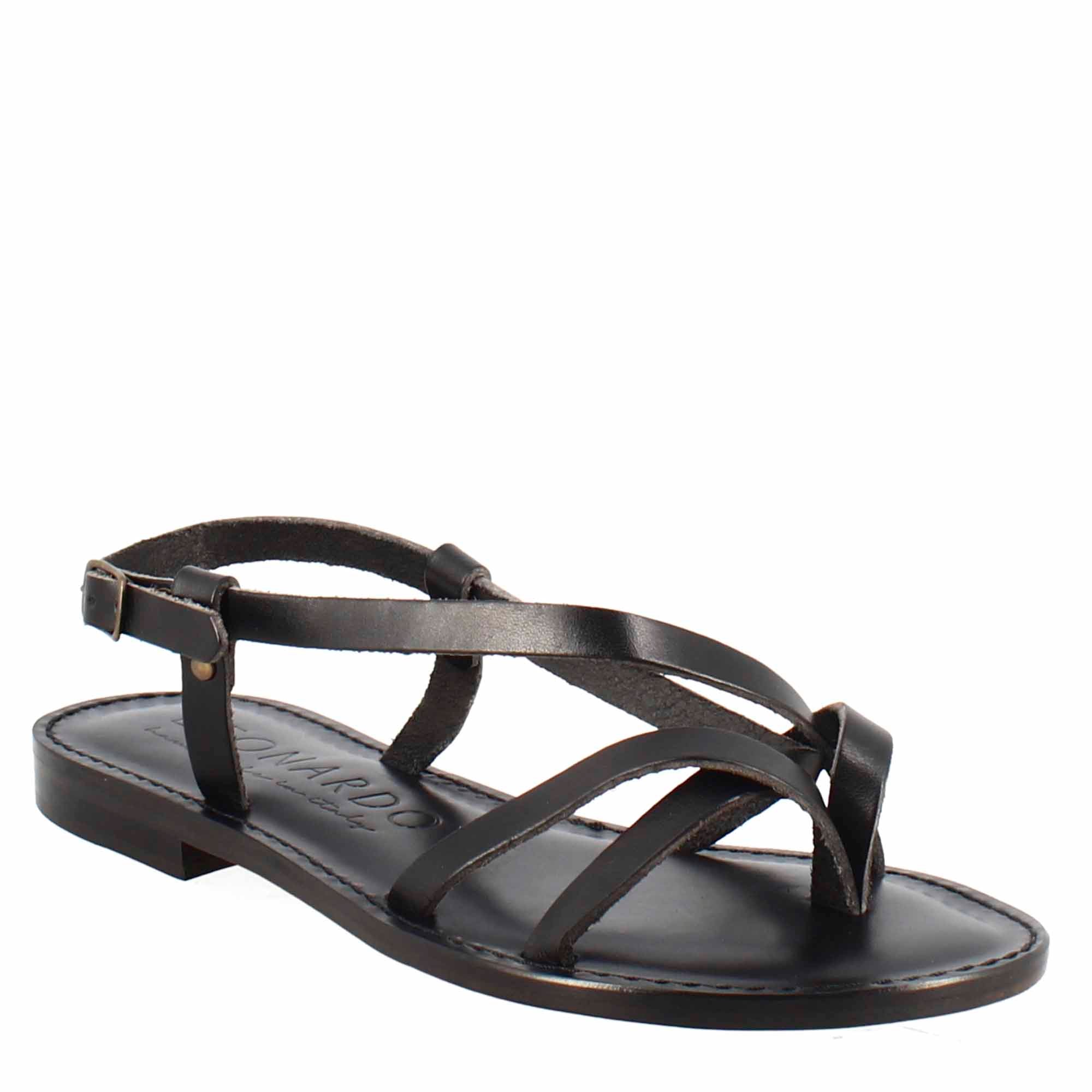 Solace Damen-Sandalen im antiken römischen Stil aus schwarzem Leder