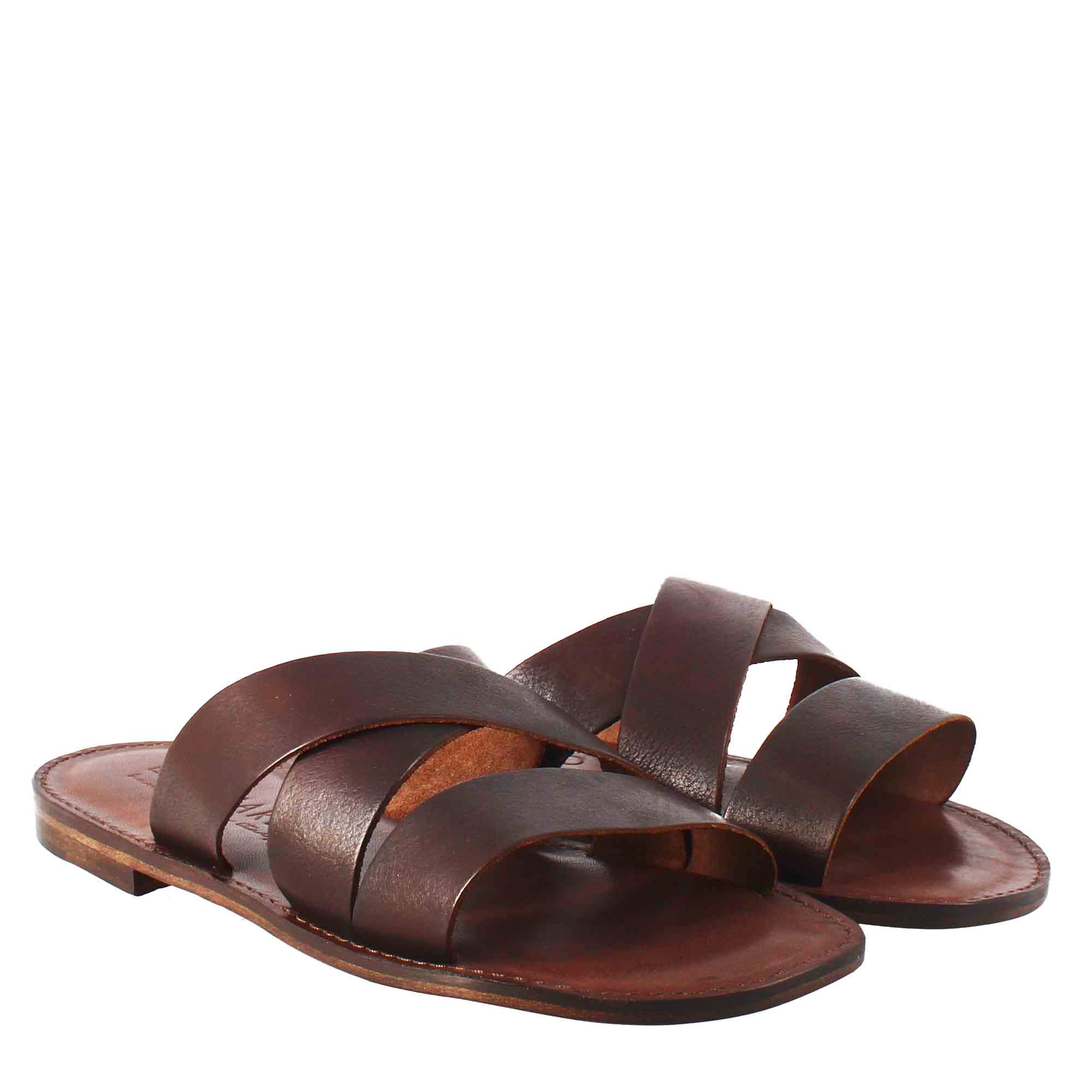 Brown leather gladiator sandals for men