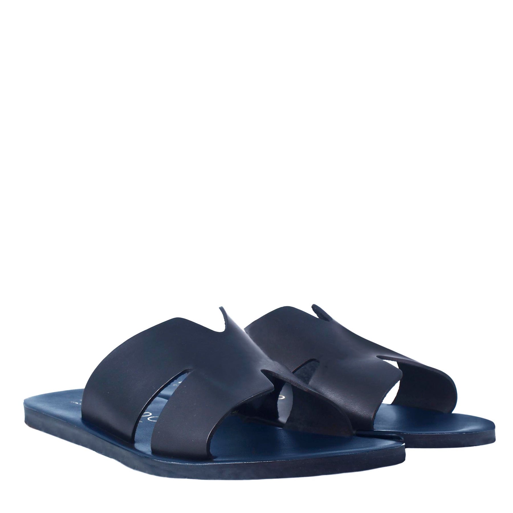 Herren-Sandalen in H-Form aus blauem Leder