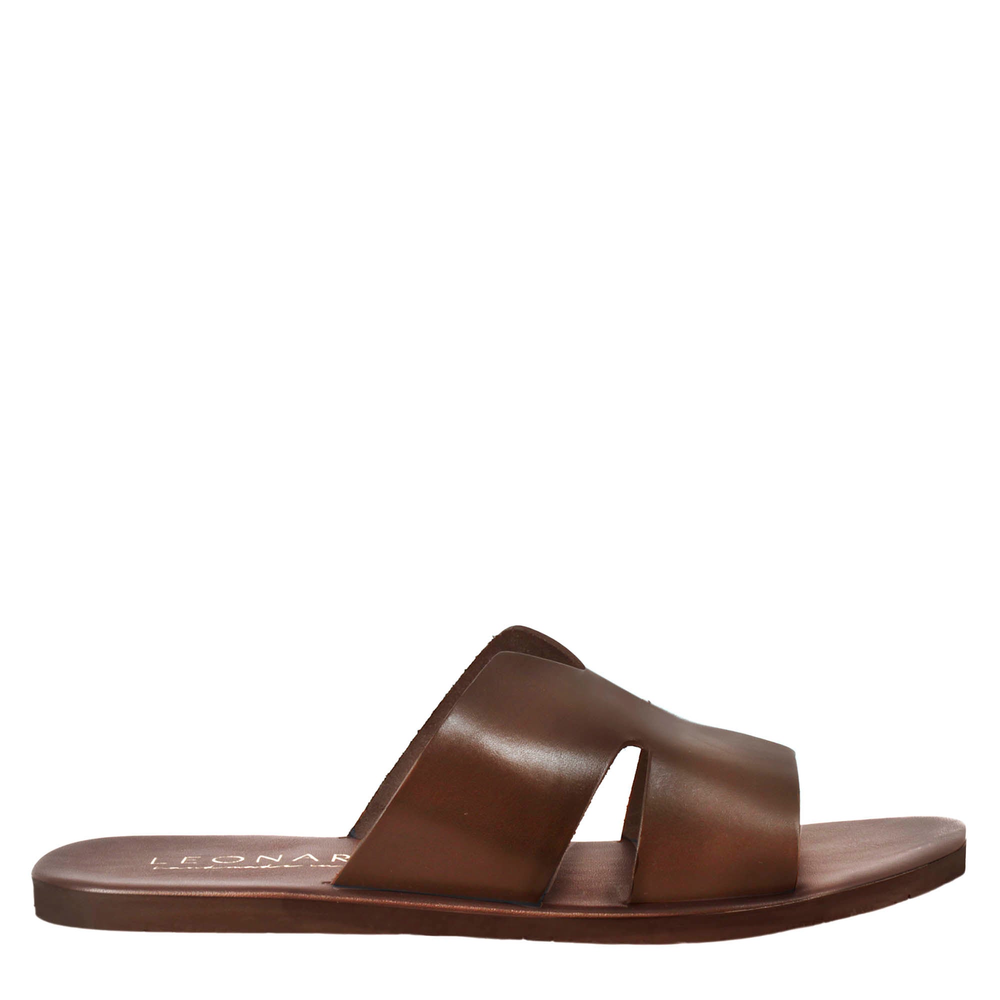 Men's H-shaped sandals in brown leather