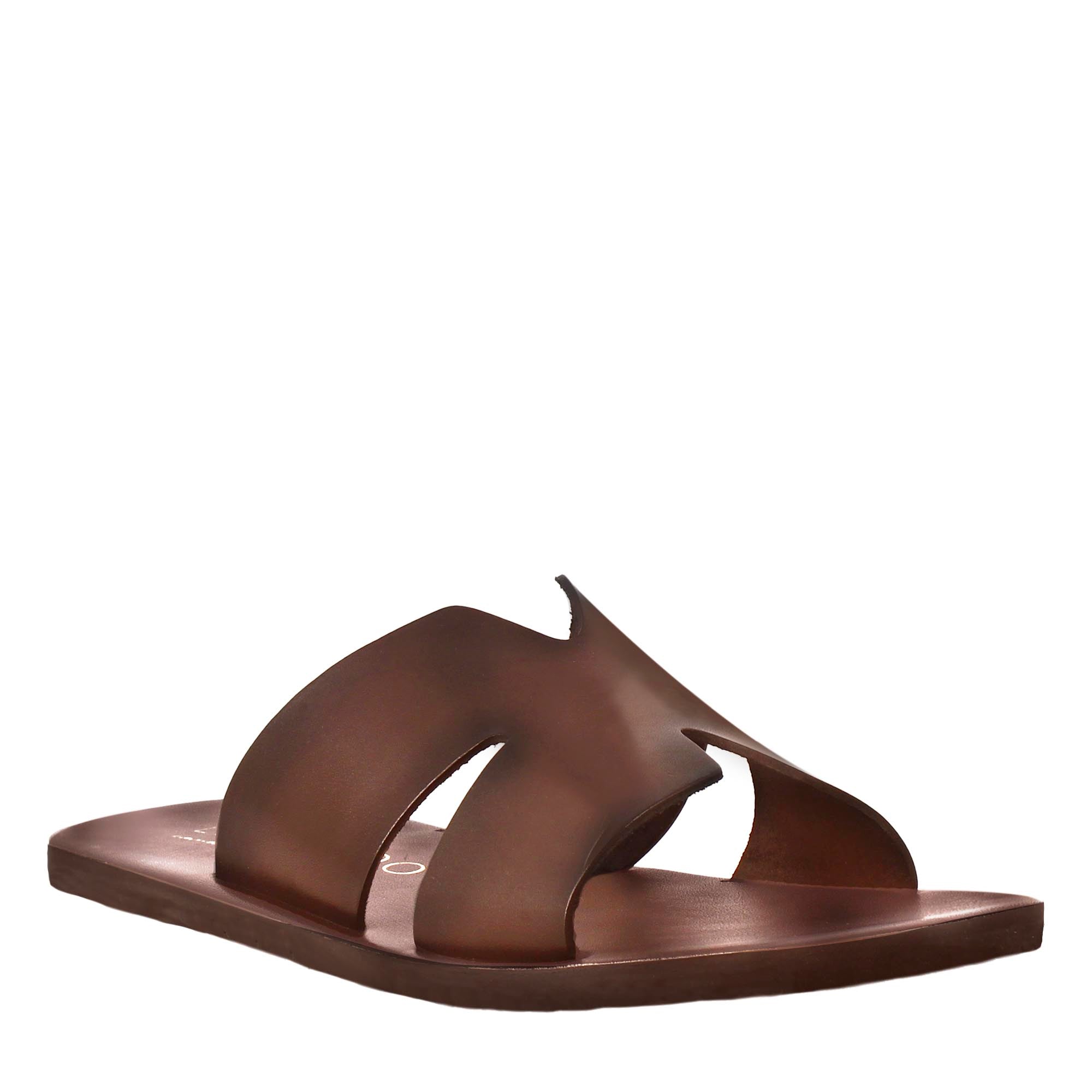 Men's H-shaped sandals in brown leather