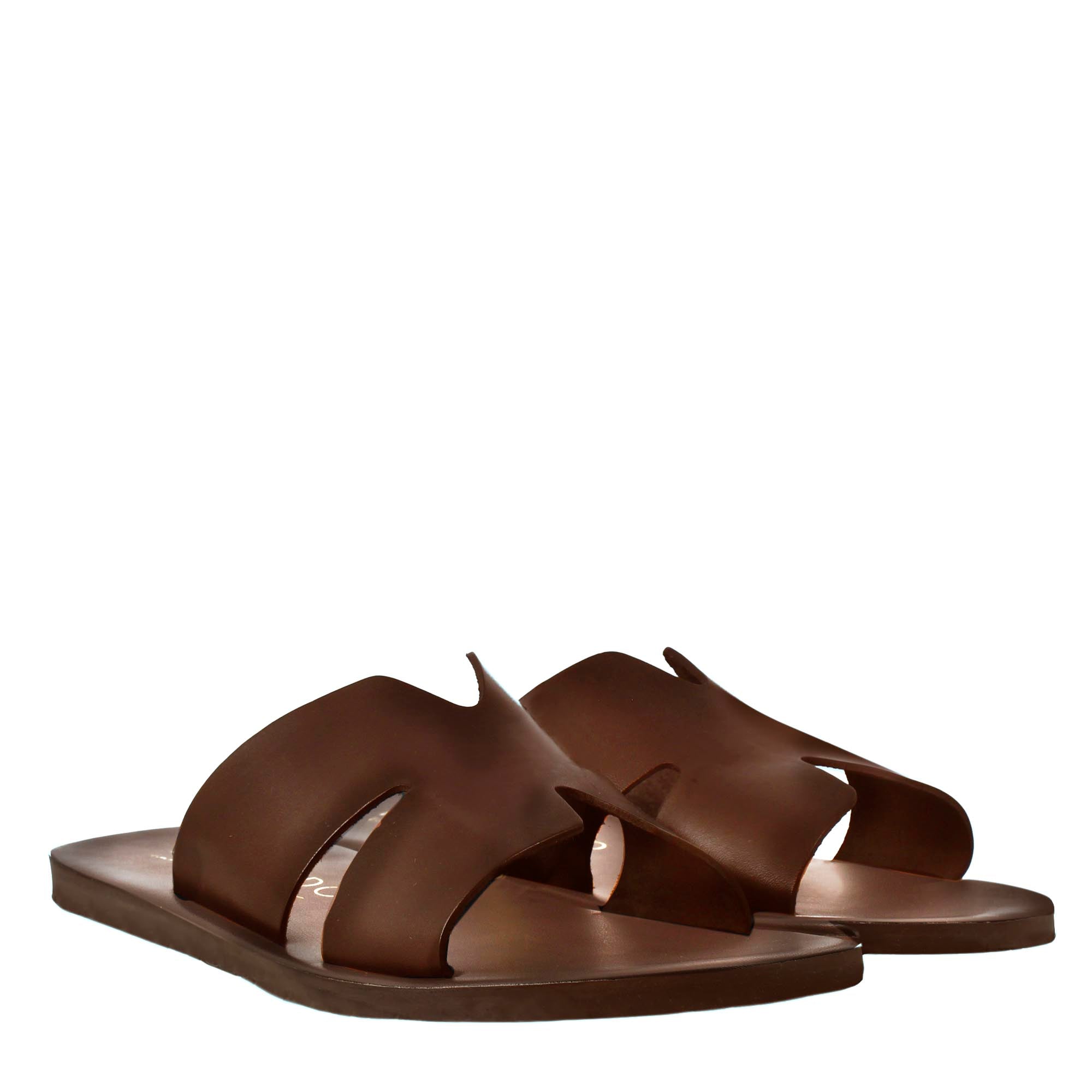 Men's H-shaped sandals in brown leather