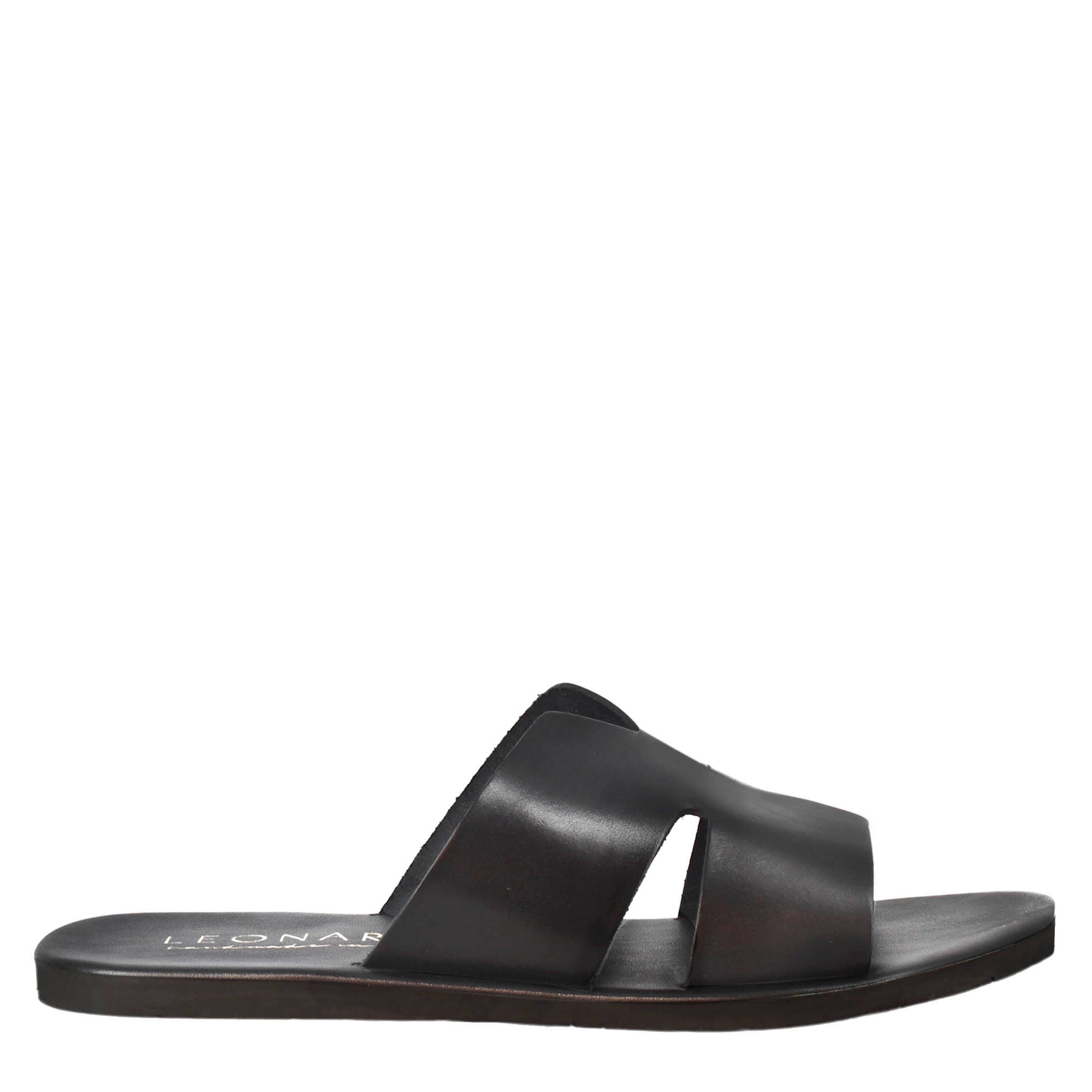 Men's H-shaped sandals in black leather