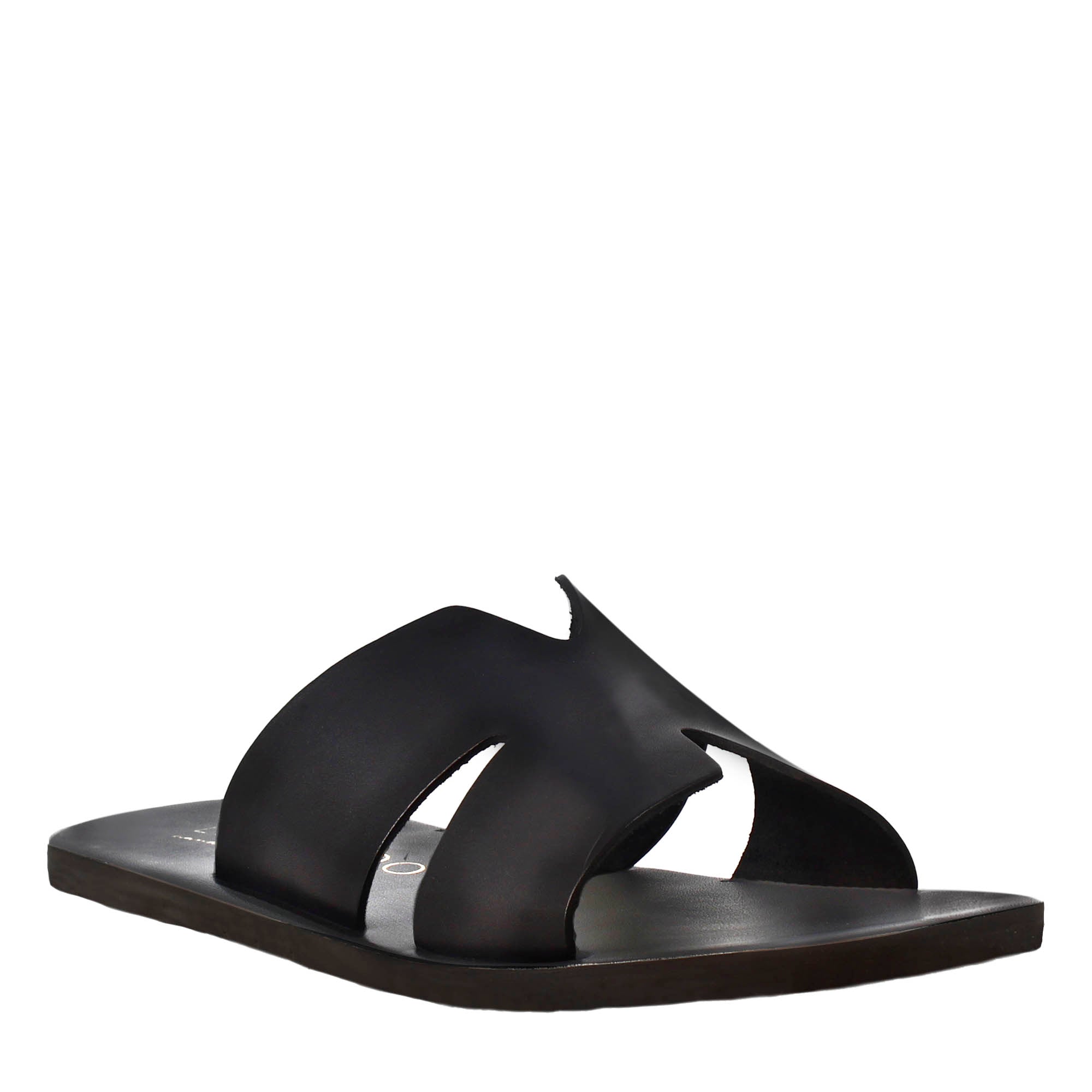 Men's H-shaped sandals in black leather