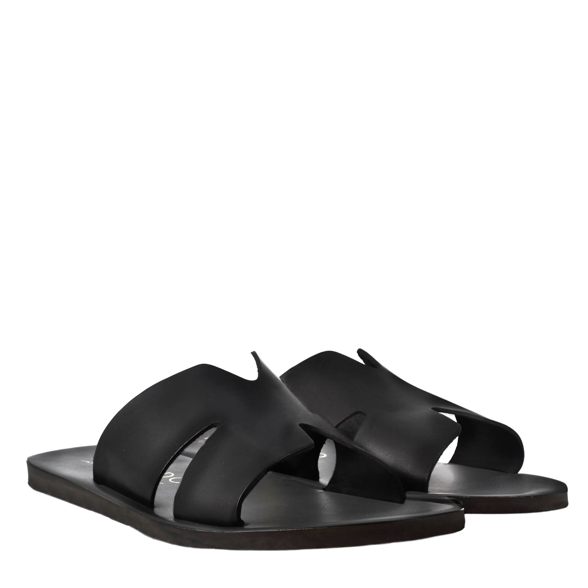 Herren-Sandalen in H-Form aus schwarz Leder