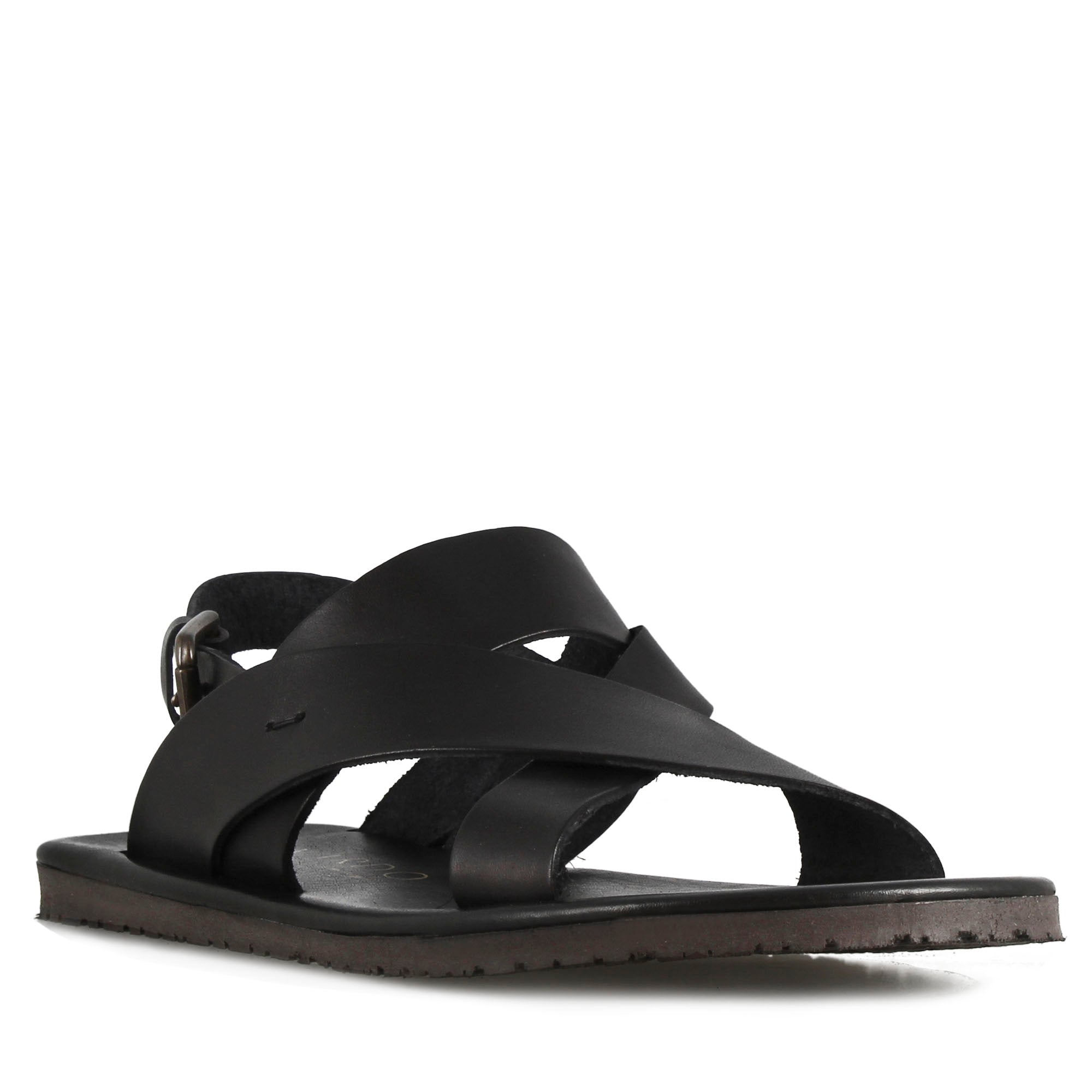 Men's sandal with woven bands in black leather