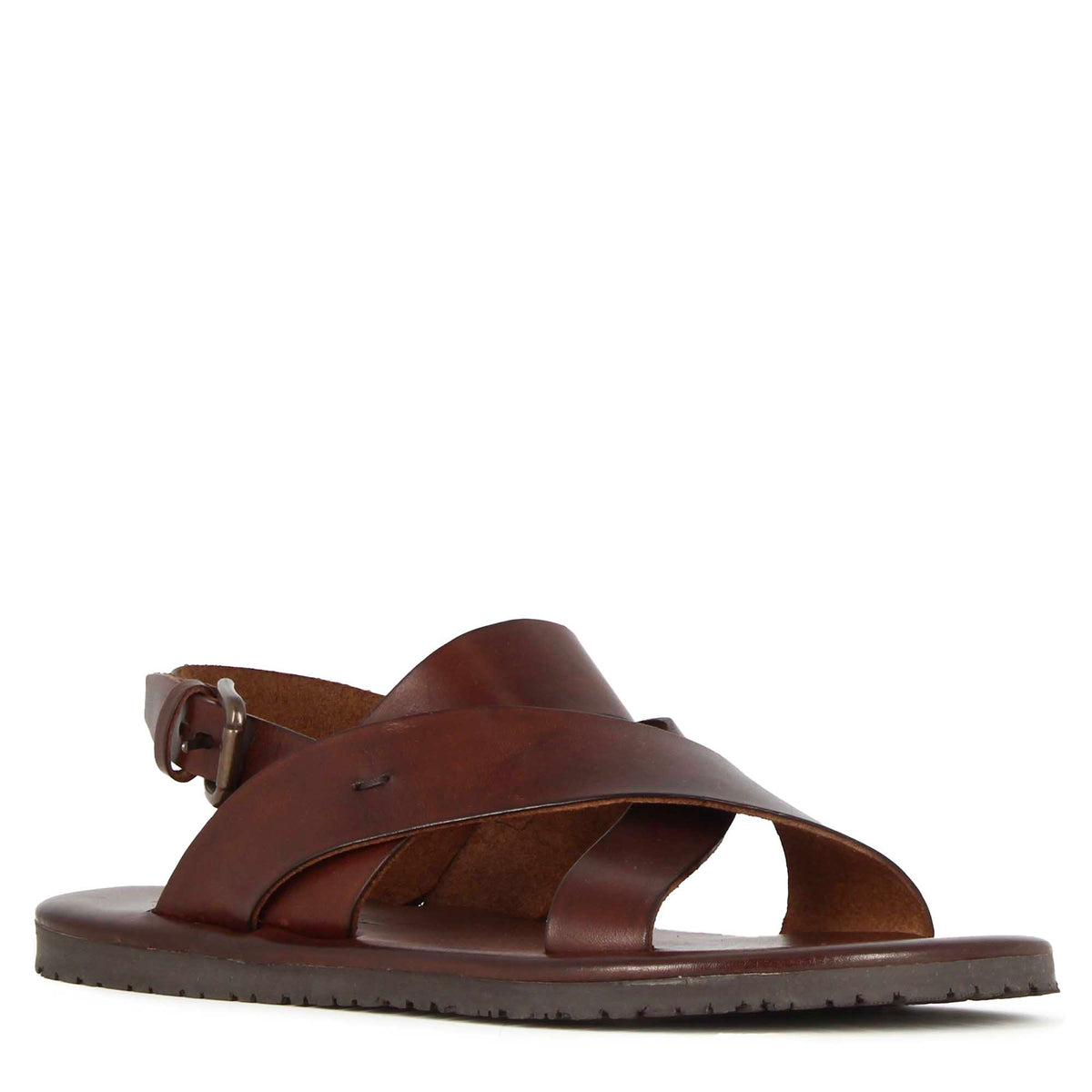 Handmade men's brown leather thong sandals, The leather craftsmen