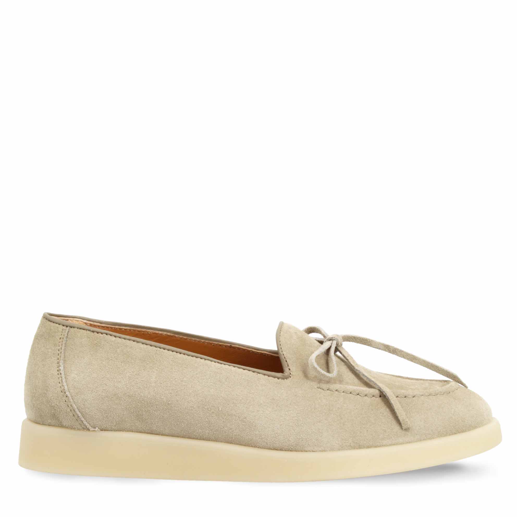 Women's Handmade Beige Suede Boat Shoe