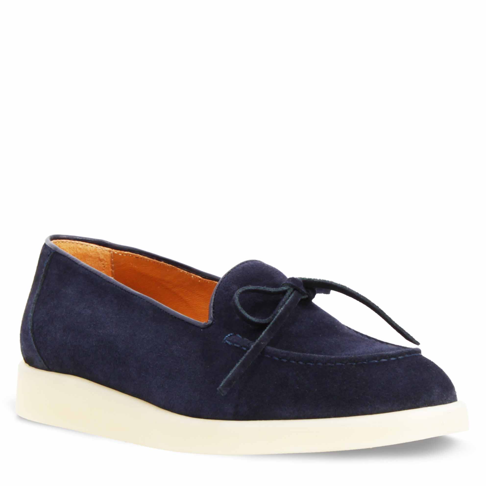 Women's Handmade Boat Shoe in Blue Suede