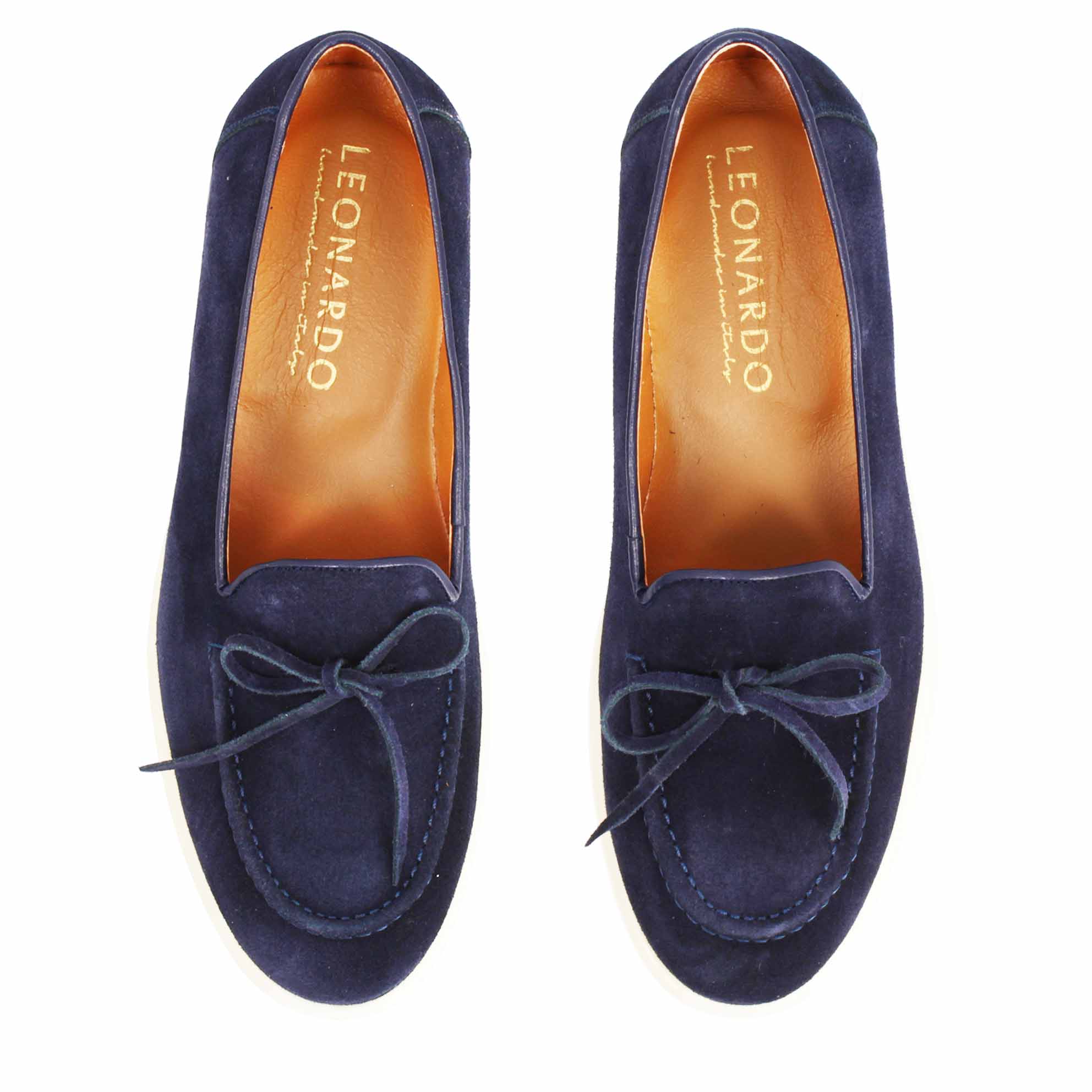 Women's Handmade Boat Shoe in Blue Suede