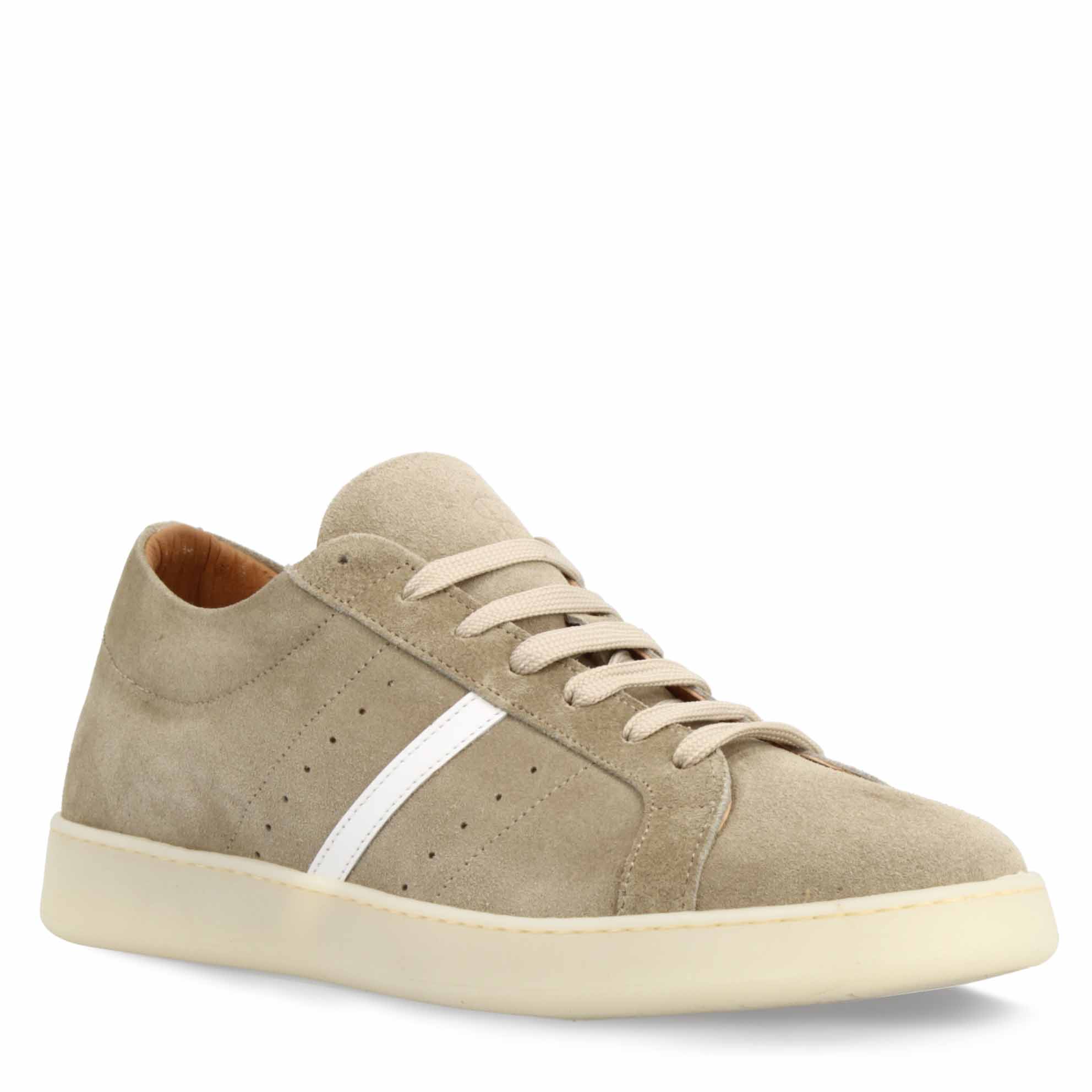 Sneaker artigianale in camoscio beige da uomo