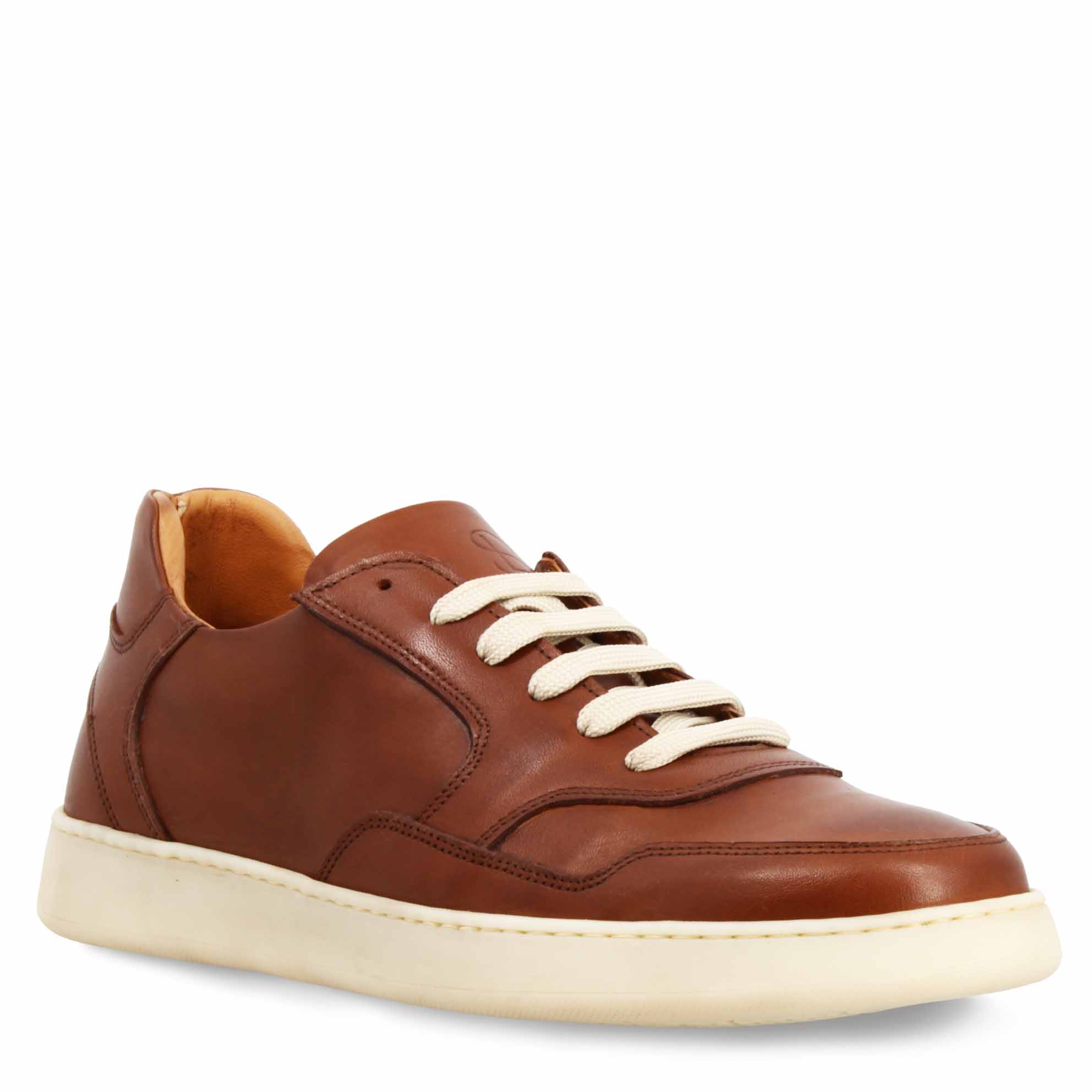 Elegant men's handmade brown leather sneaker