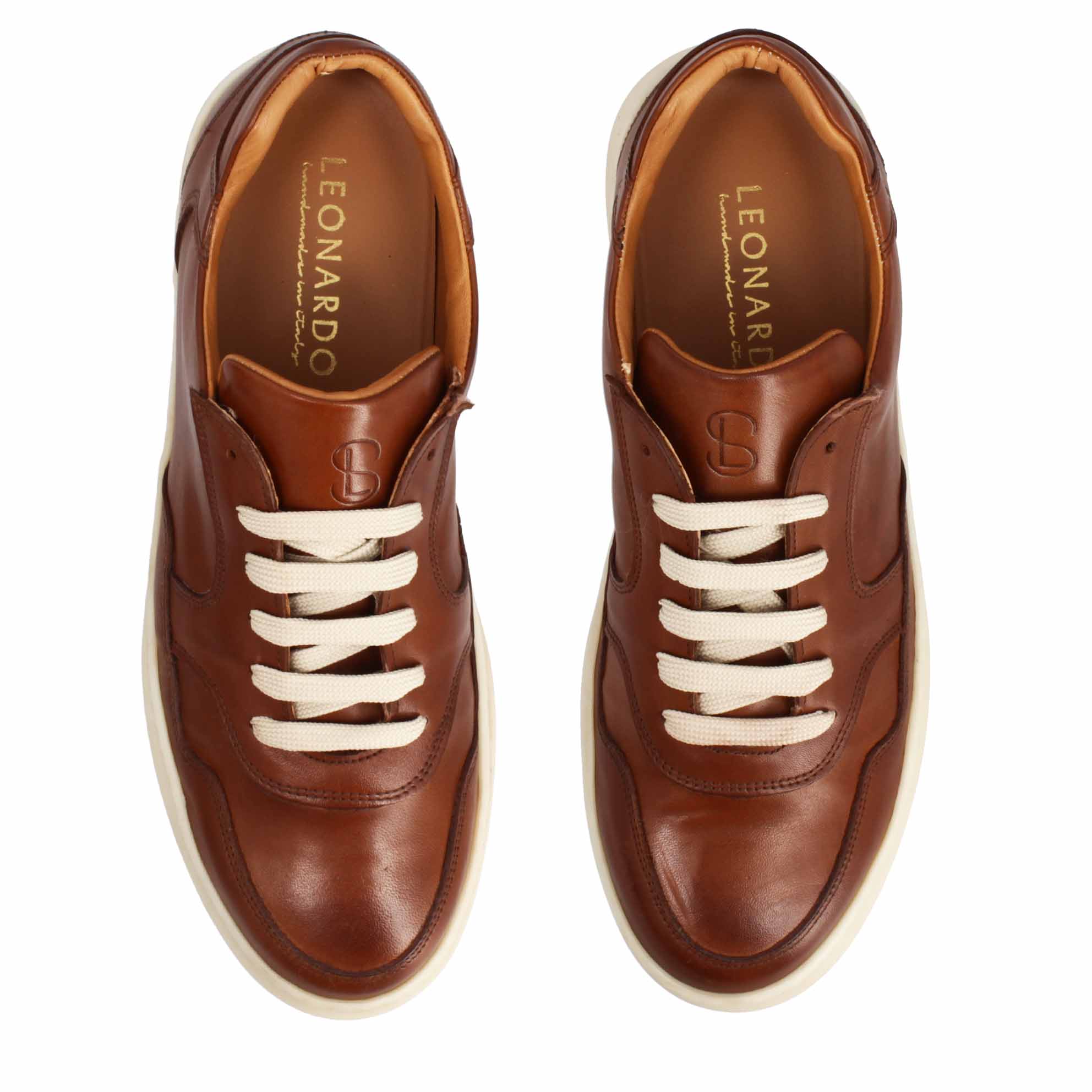 Elegant men's handmade brown leather sneaker