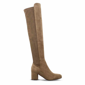 Women's high boot in light brown suede leather with soft shaft