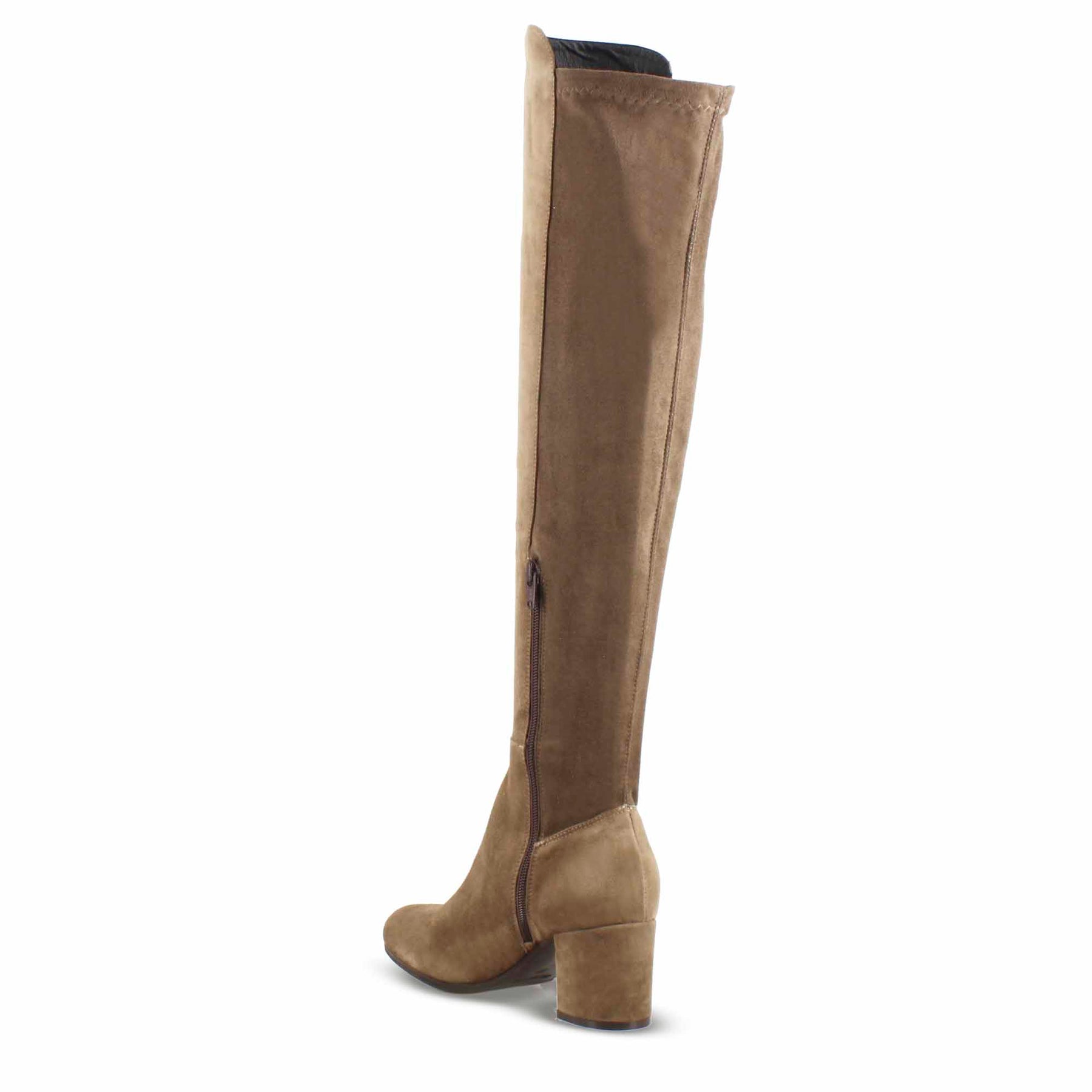 Women's high boot in light brown suede leather with soft shaft