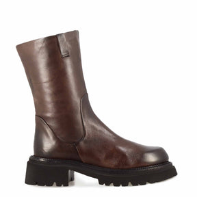 Dark brown genuine leather women's ankle boot