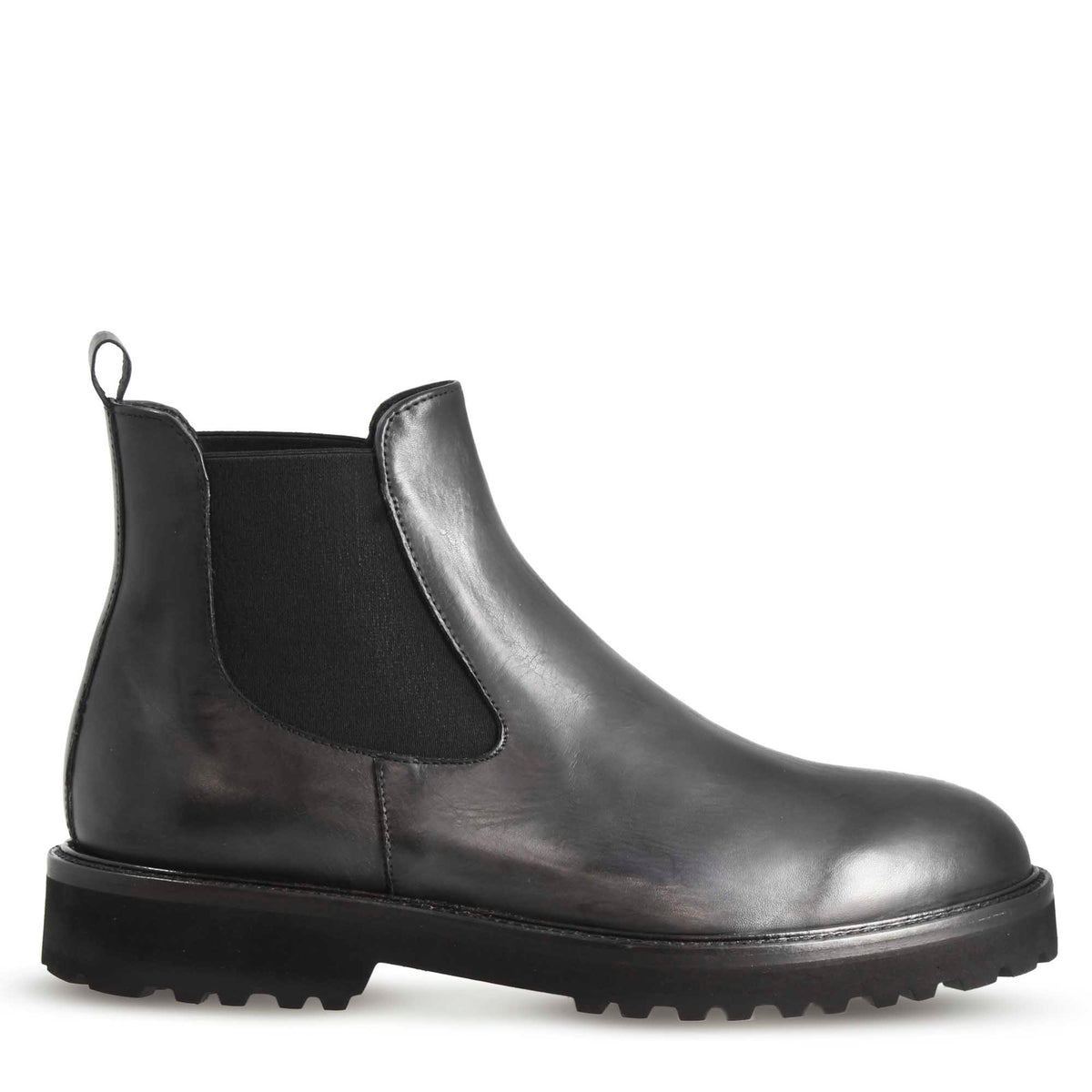 Men's Chelsea Boots in Smooth Genuine Leather in Black with Tread Sole