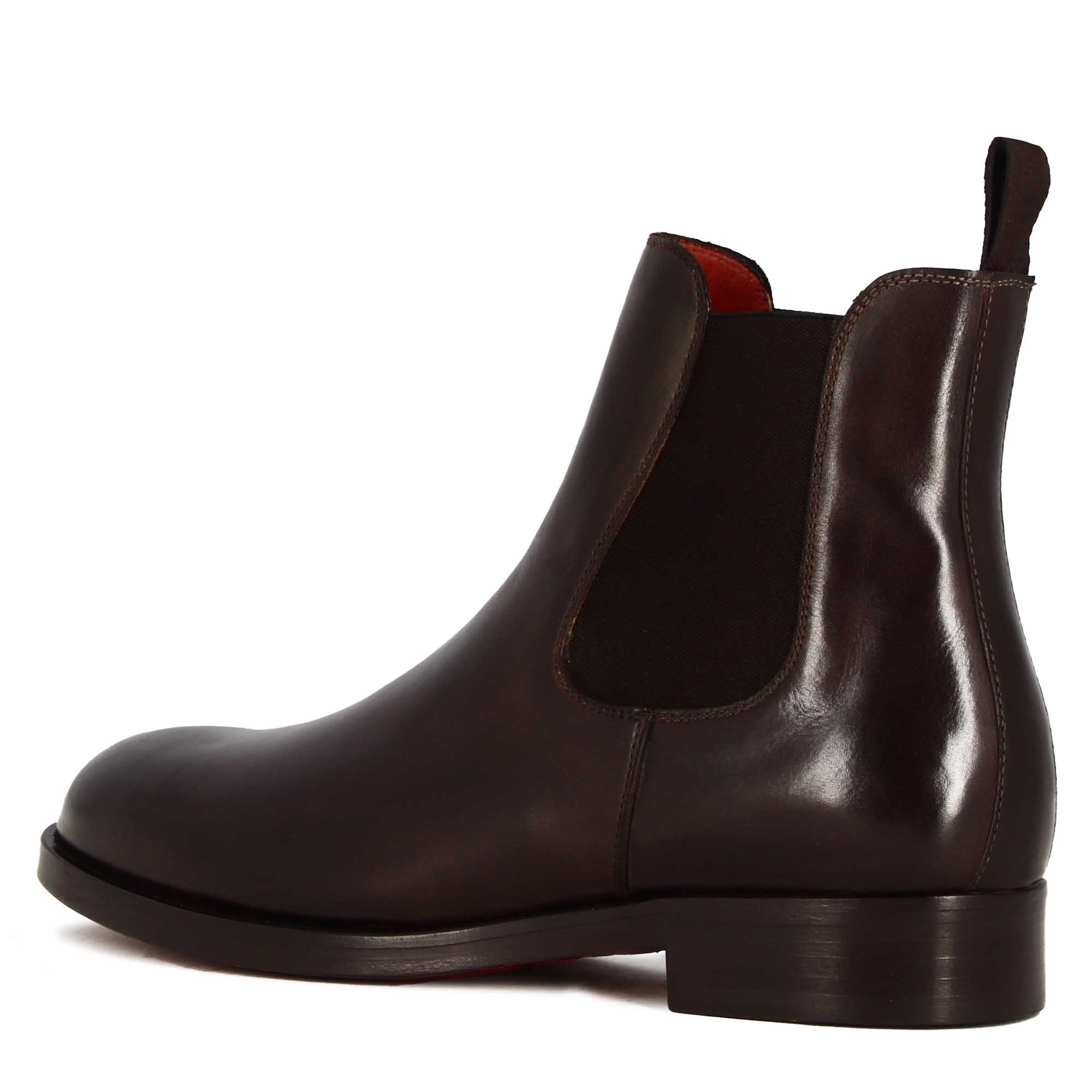 Handmade brown leather men's elegant chelsea boots