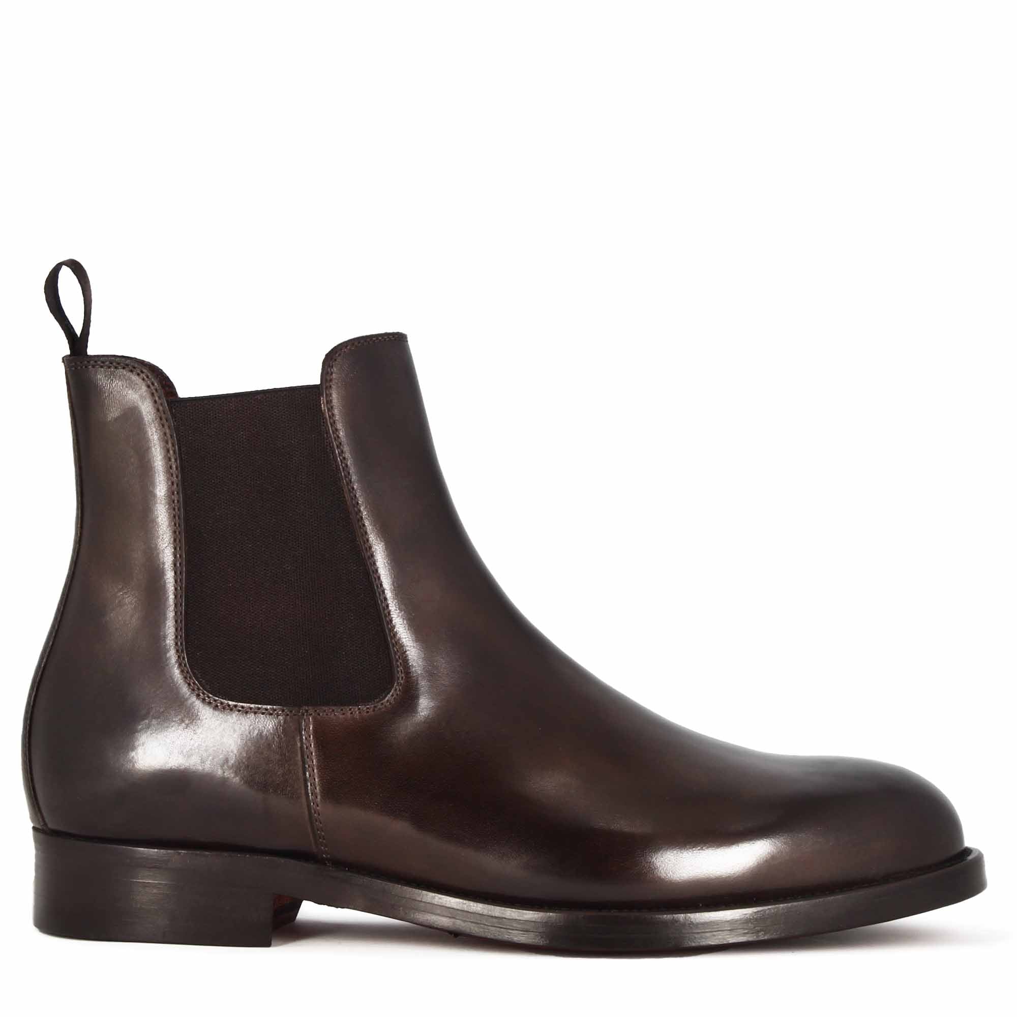 Handmade brown leather men's elegant chelsea boots