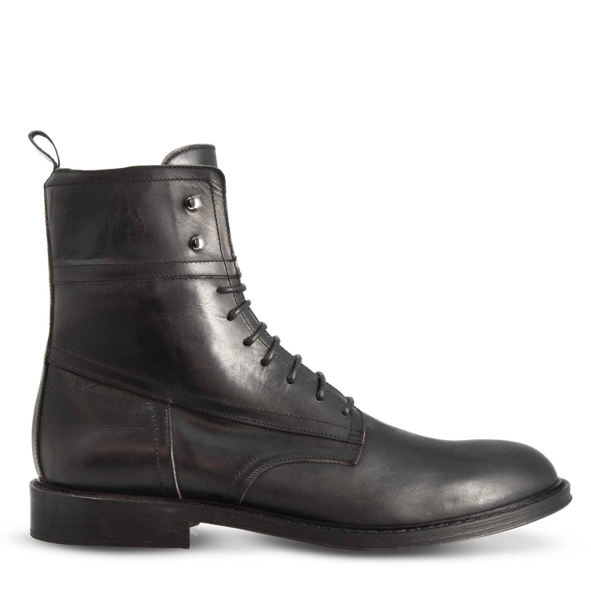 Black leather ankle boot with laces handmade in Italy