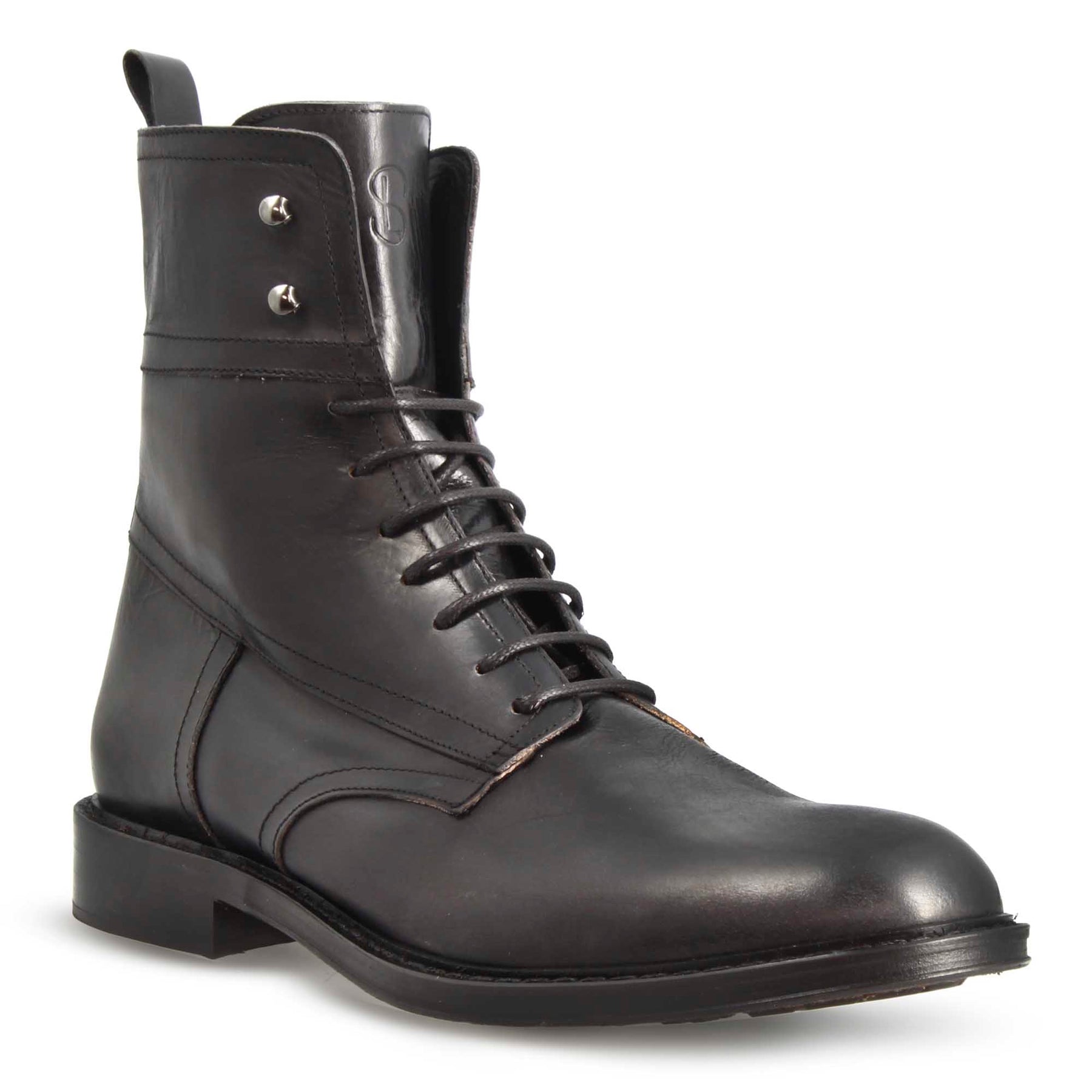 Black leather ankle boot with laces handmade in Italy