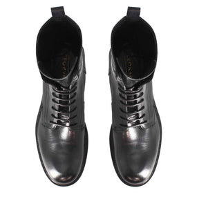 Black leather ankle boot with laces handmade in Italy