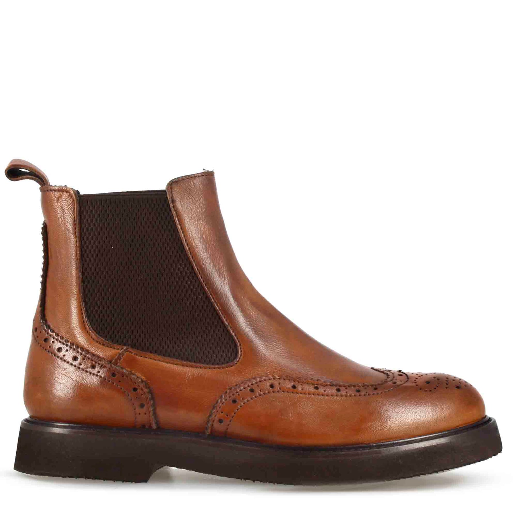 Women's Chelsea Brogue Boot in Genuine Leather Brown