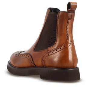 Women's Chelsea Brogue Boot in Genuine Leather Brown