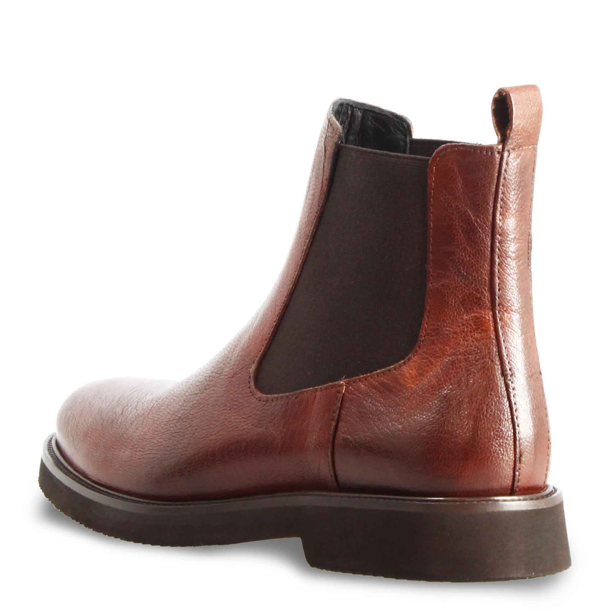 Women's Chelsea Boot in Genuine Leather Brown with Elastic