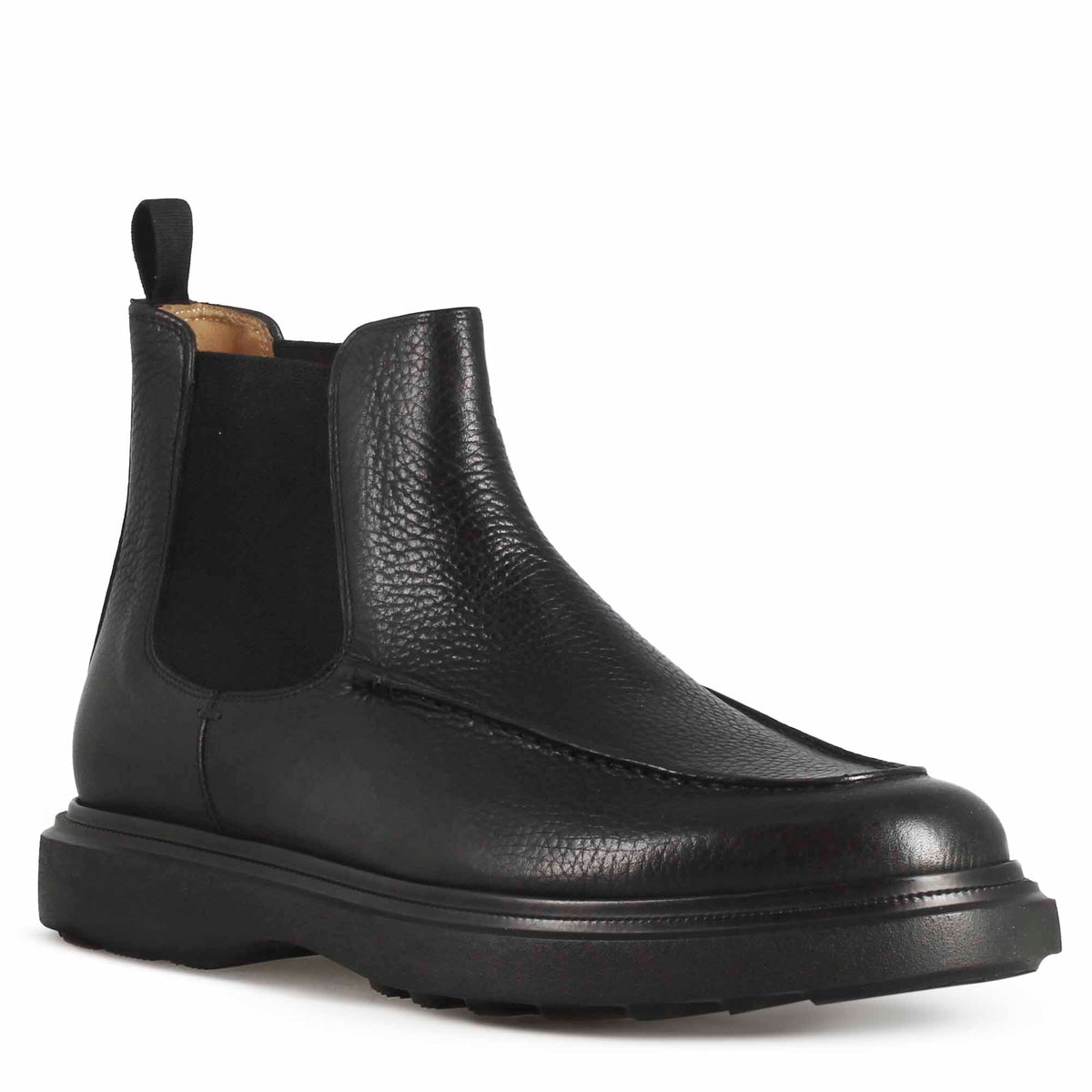 Bottine Chelsea pour homme en cuir grainé noir et semelle en caoutchouc Vibram