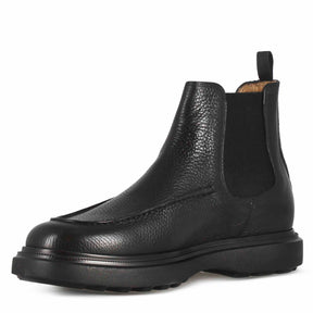 Men's Chelsea Boot in Black Hammered Leather and Vibram Rubber Sole