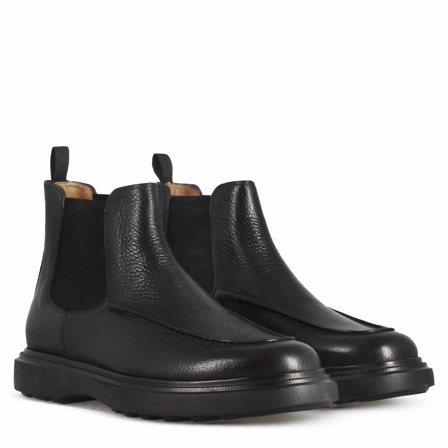 Men's Chelsea Boot in Black Hammered Leather and Vibram Rubber Sole