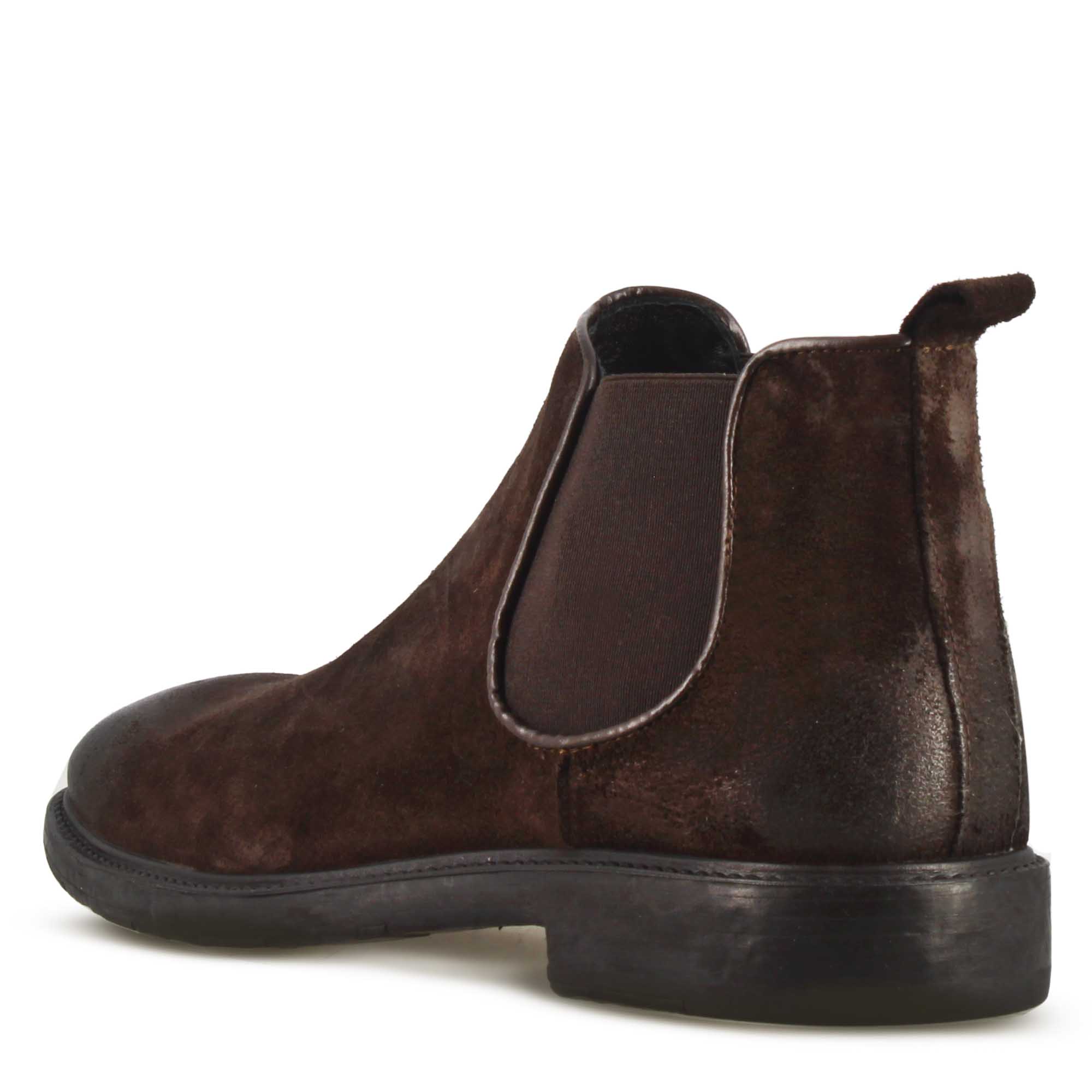 Dark brown genuine suede men's chelsea boot with elastic