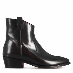 Bottine style texan pour femme en cuir noir