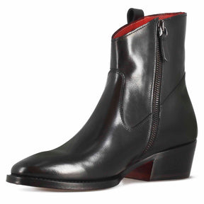 Bottine style texan pour femme en cuir noir