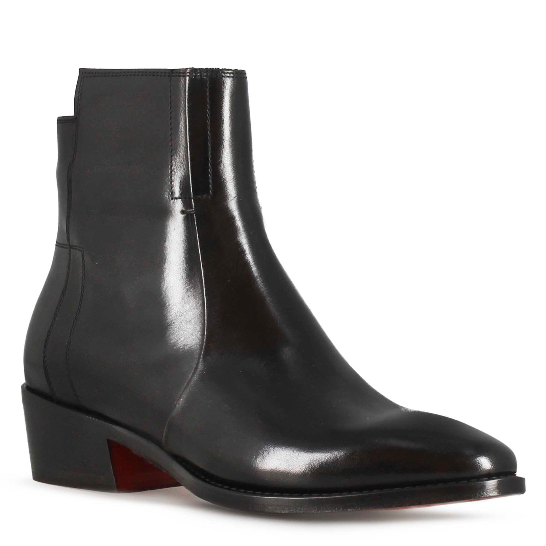 Bottine asymétrique style texan pour femme en cuir noir