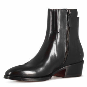 Bottine asymétrique style texan pour femme en cuir noir