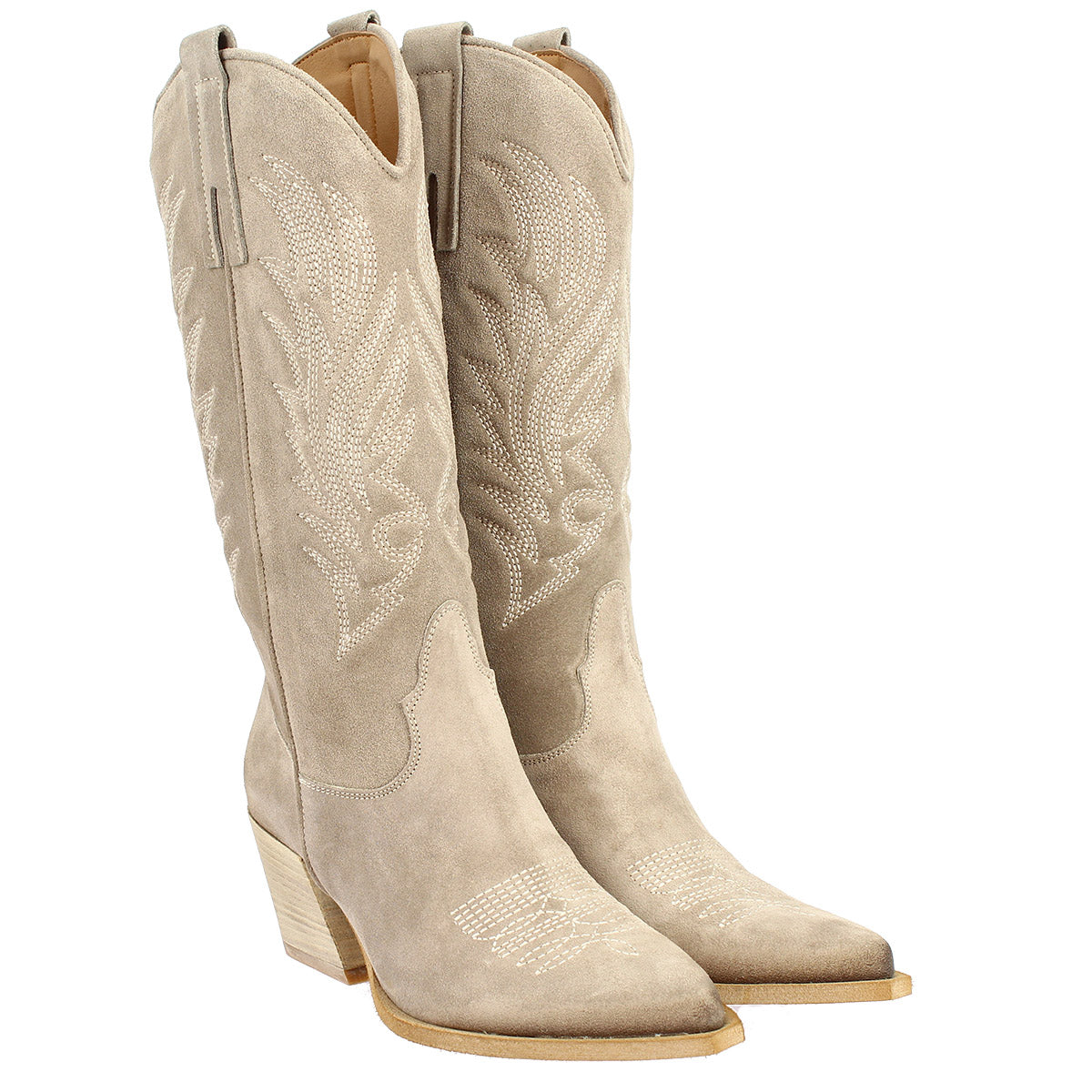 Women's Texan ankle boot in slate-colored suede with embroidery.