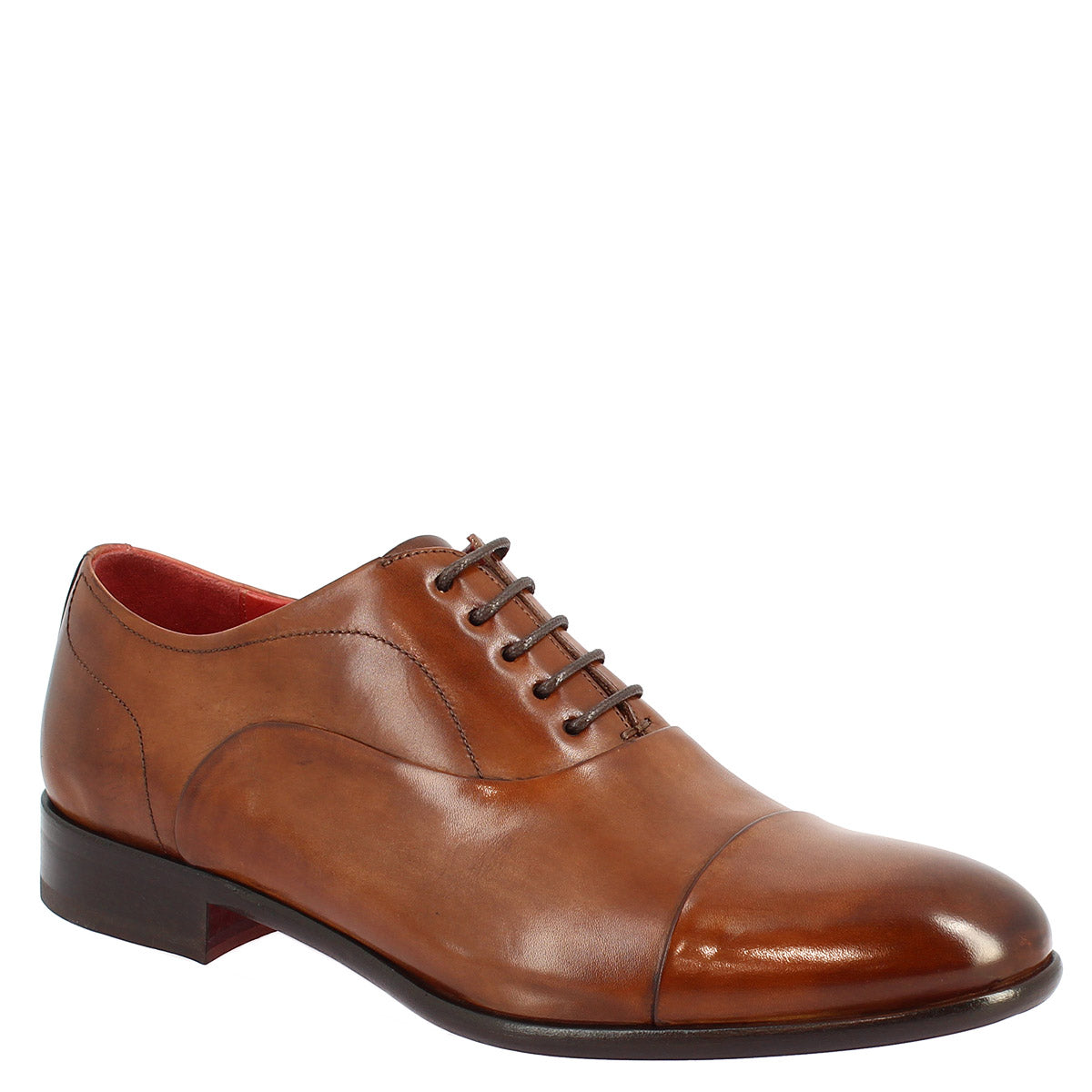 Chaussures à lacets pour hommes faites à la main en cuir cognac